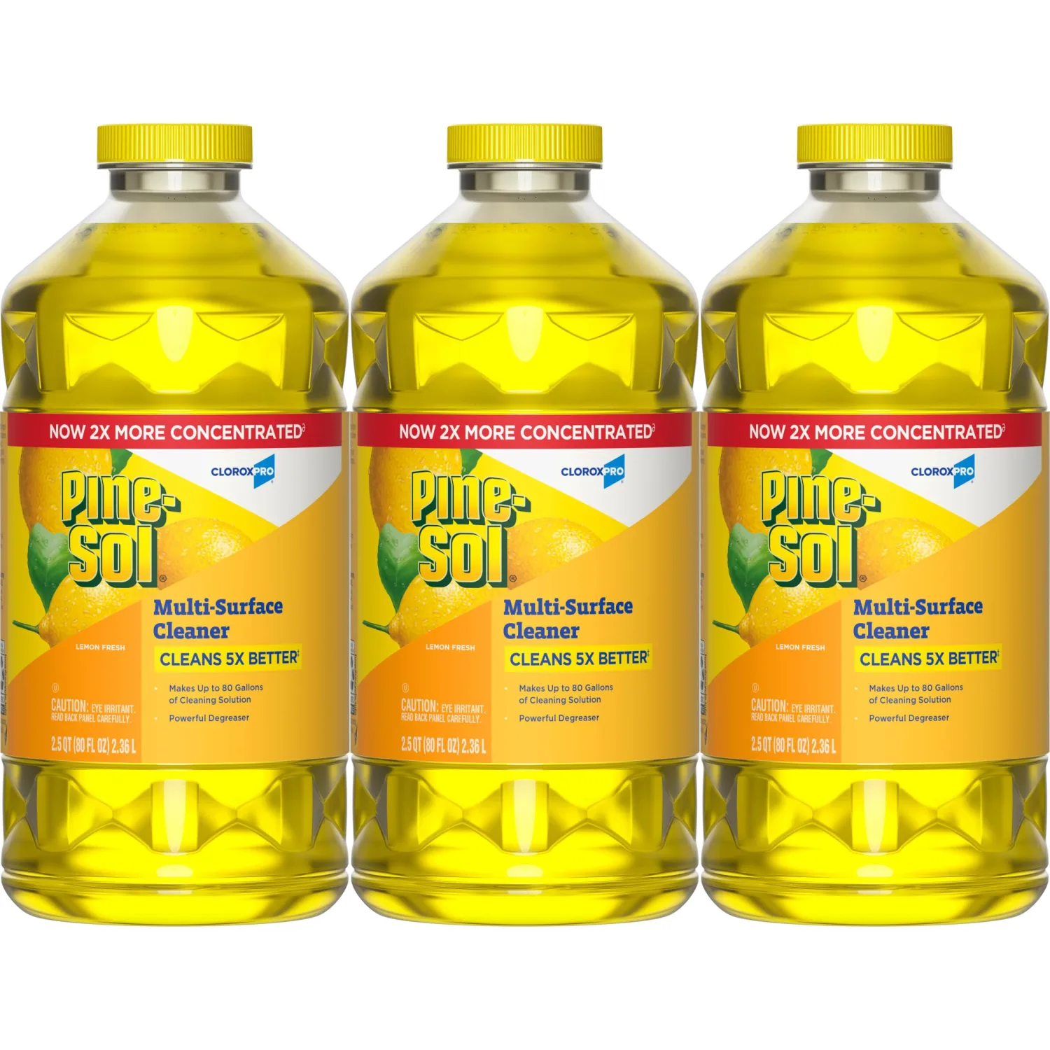 Pine-Sol Multi-Surface Cleaner, CloroxPro, 2x Concentrated Formula, All-Purpose Cleaner, Lemon Fresh, 80 Fl Oz, Pack of 3
