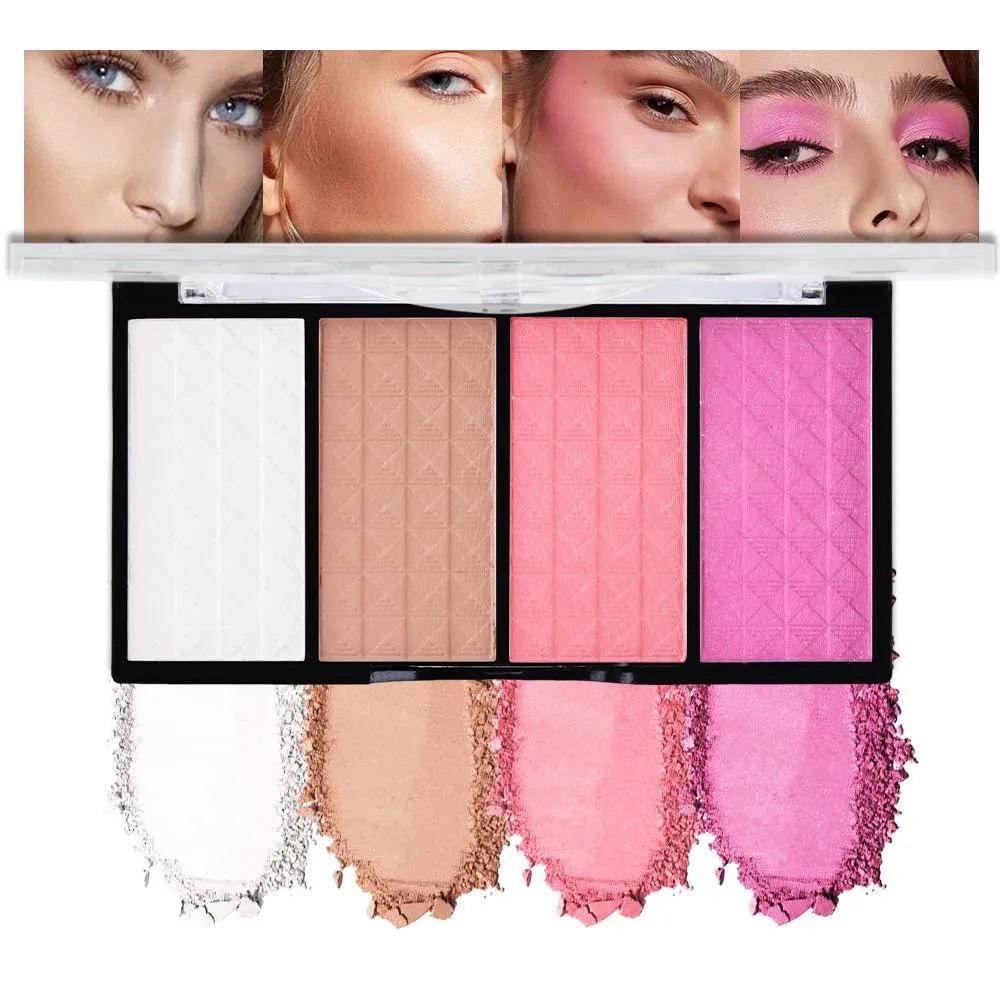 4-Color Contour Makeup Palette, Blush Highlighter Bronzer Powder Kit, Face Cosmetics Gift Set (01#, 1 Count (Pack of 1))