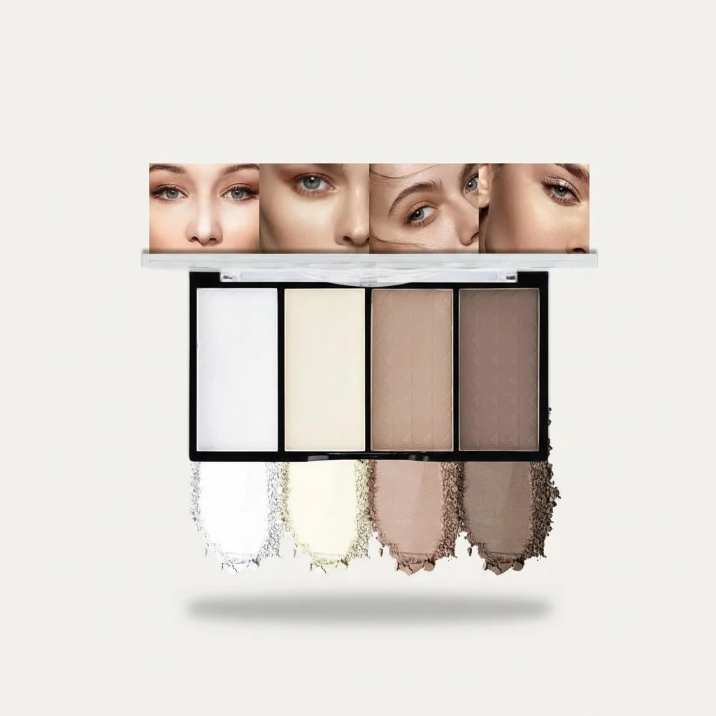 4-Color Contour Makeup Palette, Blush Highlighter Bronzer Powder Kit, Face Cosmetics Gift Set (02#, 1 Count (Pack of 1))