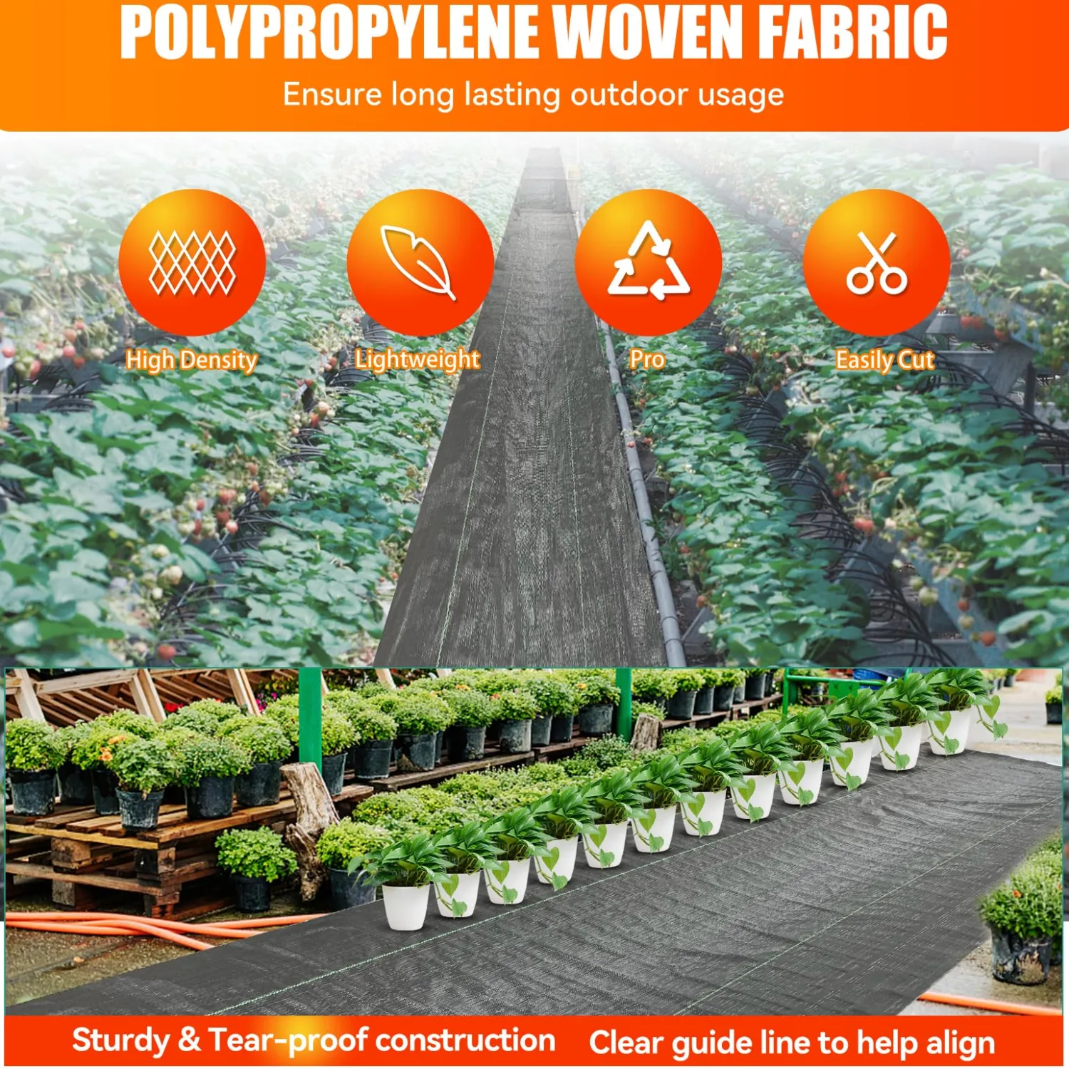 2.4oz-4FTx50FT Weed Barrier Landscape Fabric - Durable Weed Block Gardening Ground Cover Mat, Woven Geotextile Fabric for Underlayment, Commercial Driveway Stabilization, Weed Control Cloth