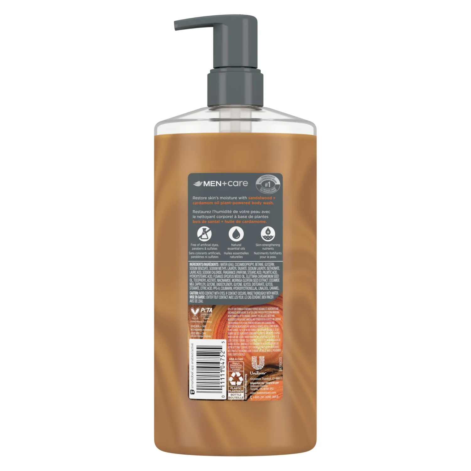 DOVE MEN + CARE Body Wash Sandalwood + Cardamom Oil to Rebuild Skin in the Shower with Plant-Based Cleansers and Moisturizers 26 oz