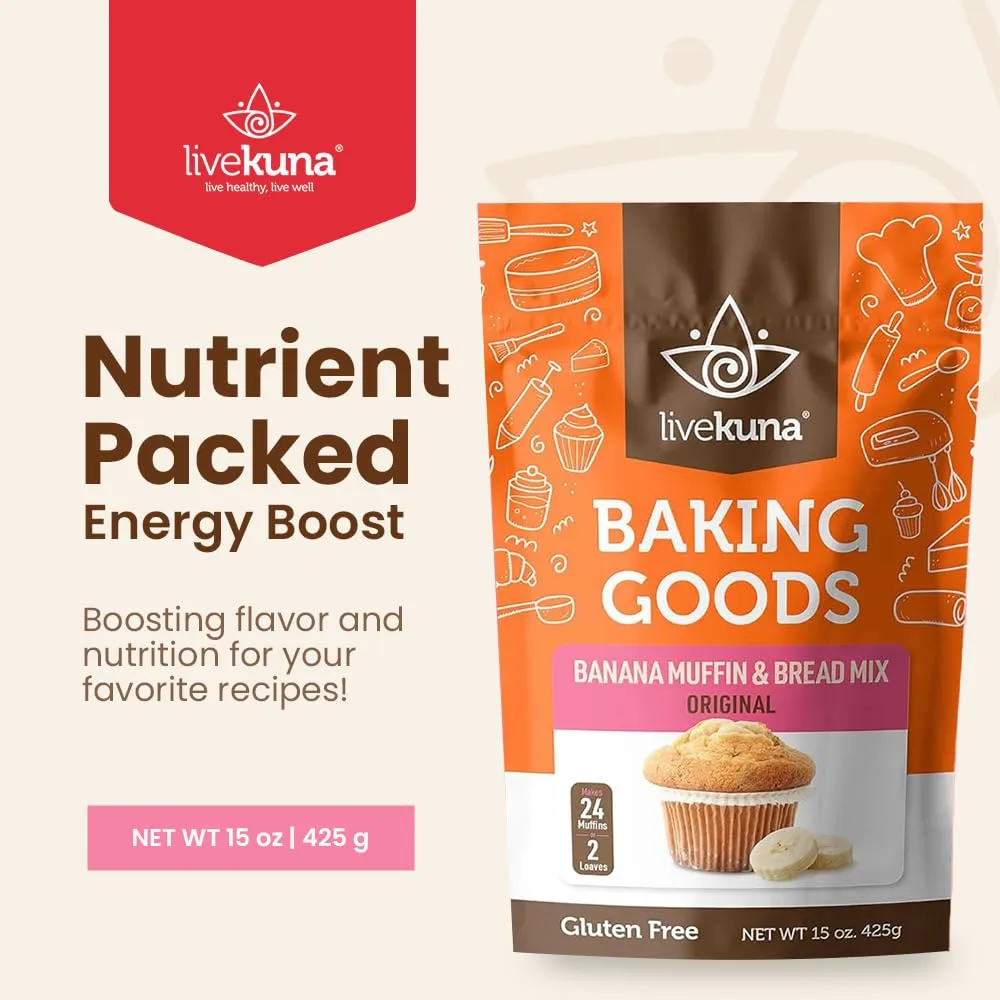 LiveKuna - Banana Bread Mix, Banana Muffin Baking Mix, Banana Flavoured Muffin Mixes for Baking, Great for Any Muffin & Banana Bread Recipe, Versatile Banana Muffin Mix