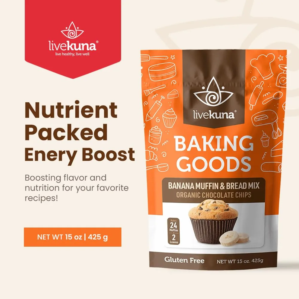 LiveKuna - Banana Muffin & Bread Mix - Chocolate chips Banana Flavoured Muffin Mixes for Baking, Great for Any Muffin & Banana Bread Recipe, Versatile Banana Muffin Mix