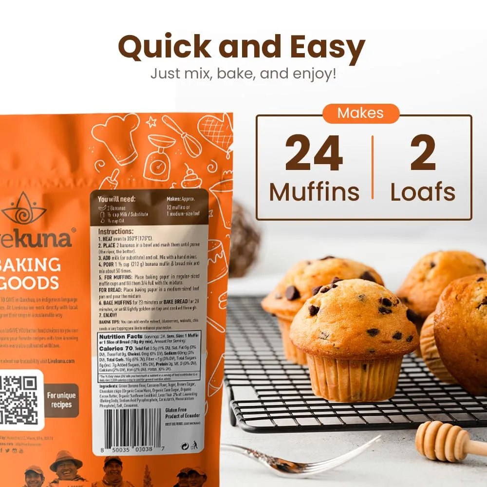 LiveKuna - Banana Muffin & Bread Mix - Chocolate chips Banana Flavoured Muffin Mixes for Baking, Great for Any Muffin & Banana Bread Recipe, Versatile Banana Muffin Mix