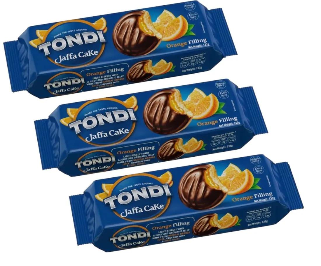 Tondi Variety Pack European Biscuits, Jaffa Cakes Oranhe Filling Pack of 3 137g/each