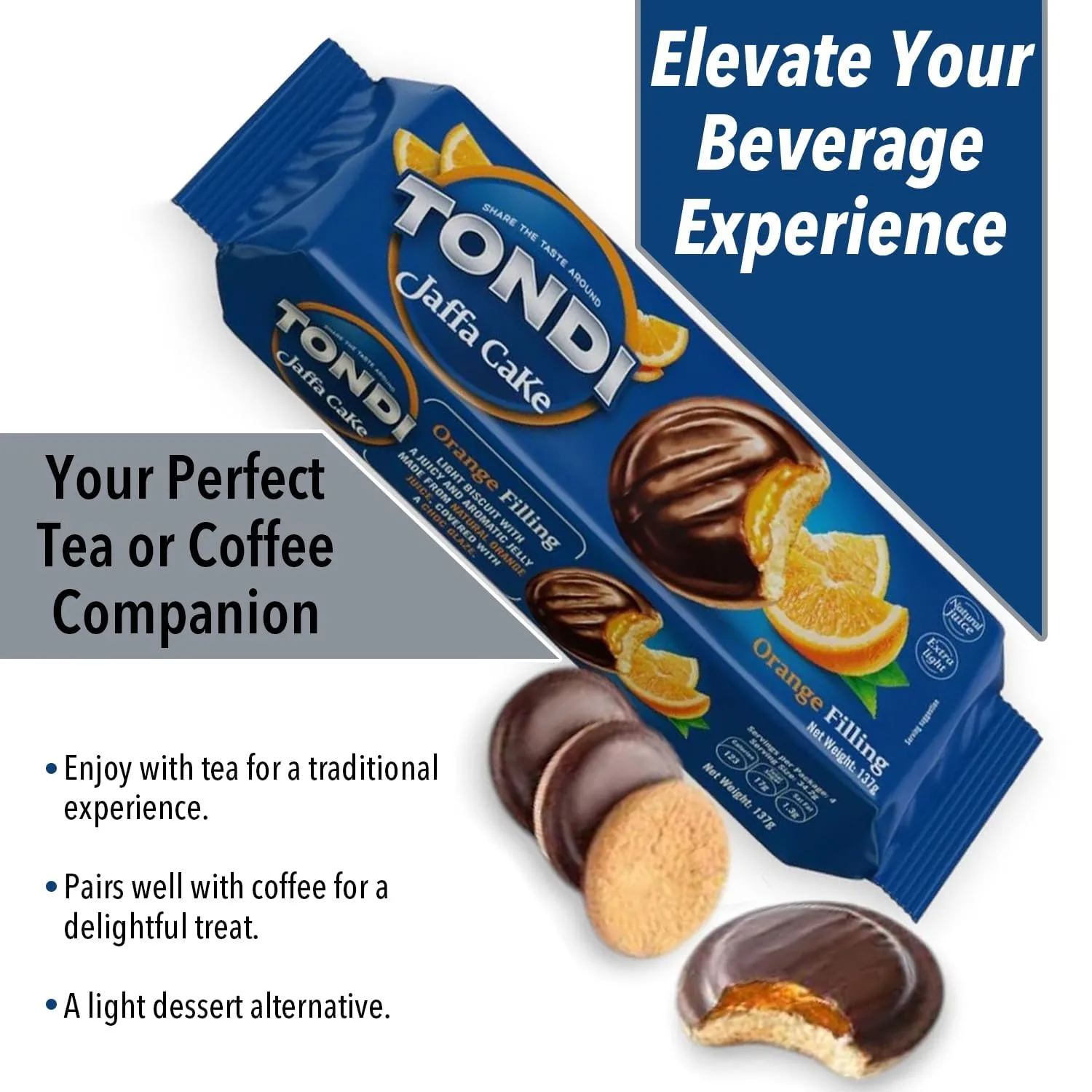 Tondi Variety Pack European Biscuits, Jaffa Cakes Oranhe Filling Pack of 3 137g/each
