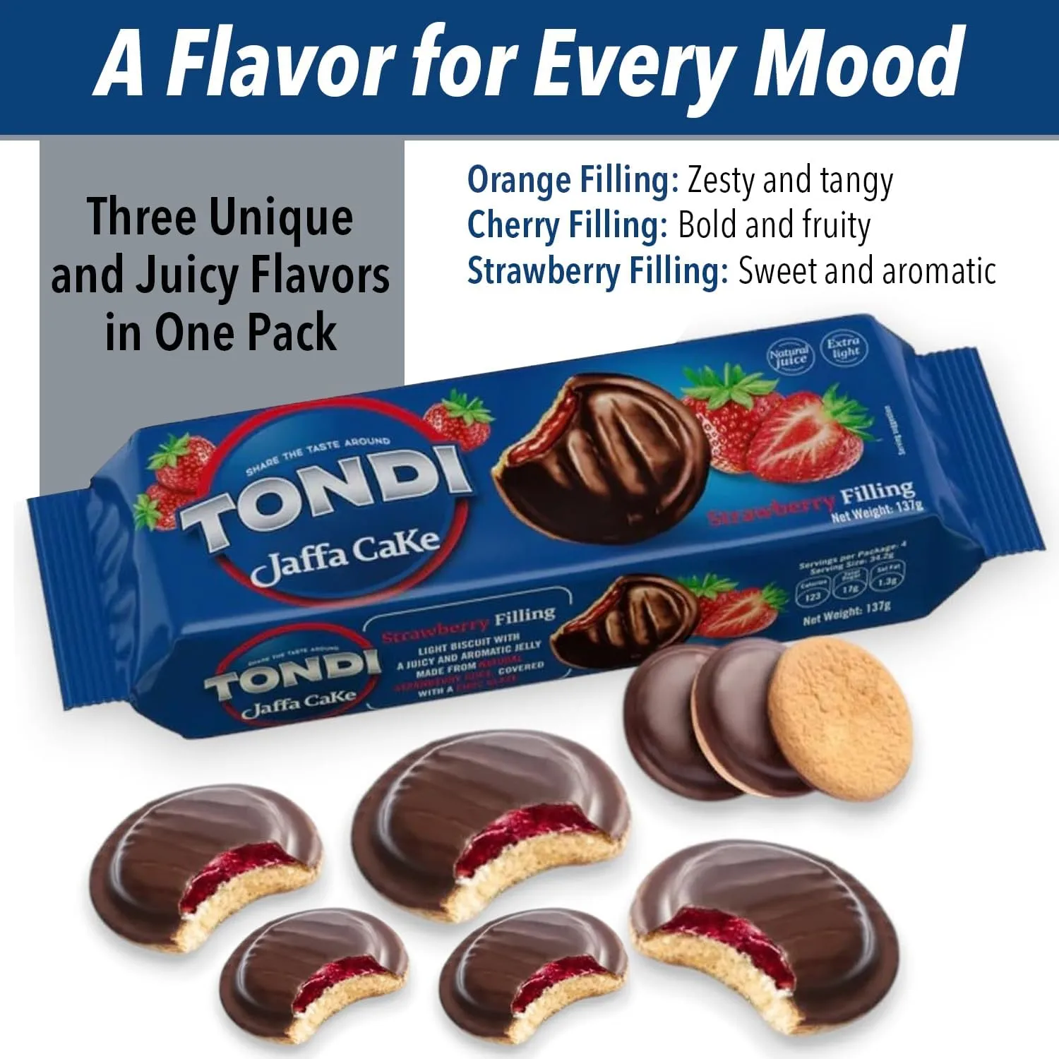 Tondi Variety Pack European Biscuits, Jaffa Cakes Strawberry Filling Pack of 3 137g/each
