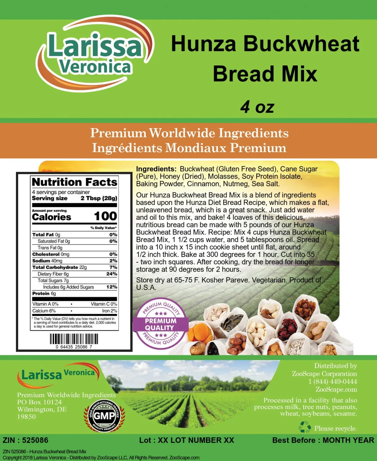 Hunza Buckwheat Bread Mix (4 oz, ZIN: 525086)