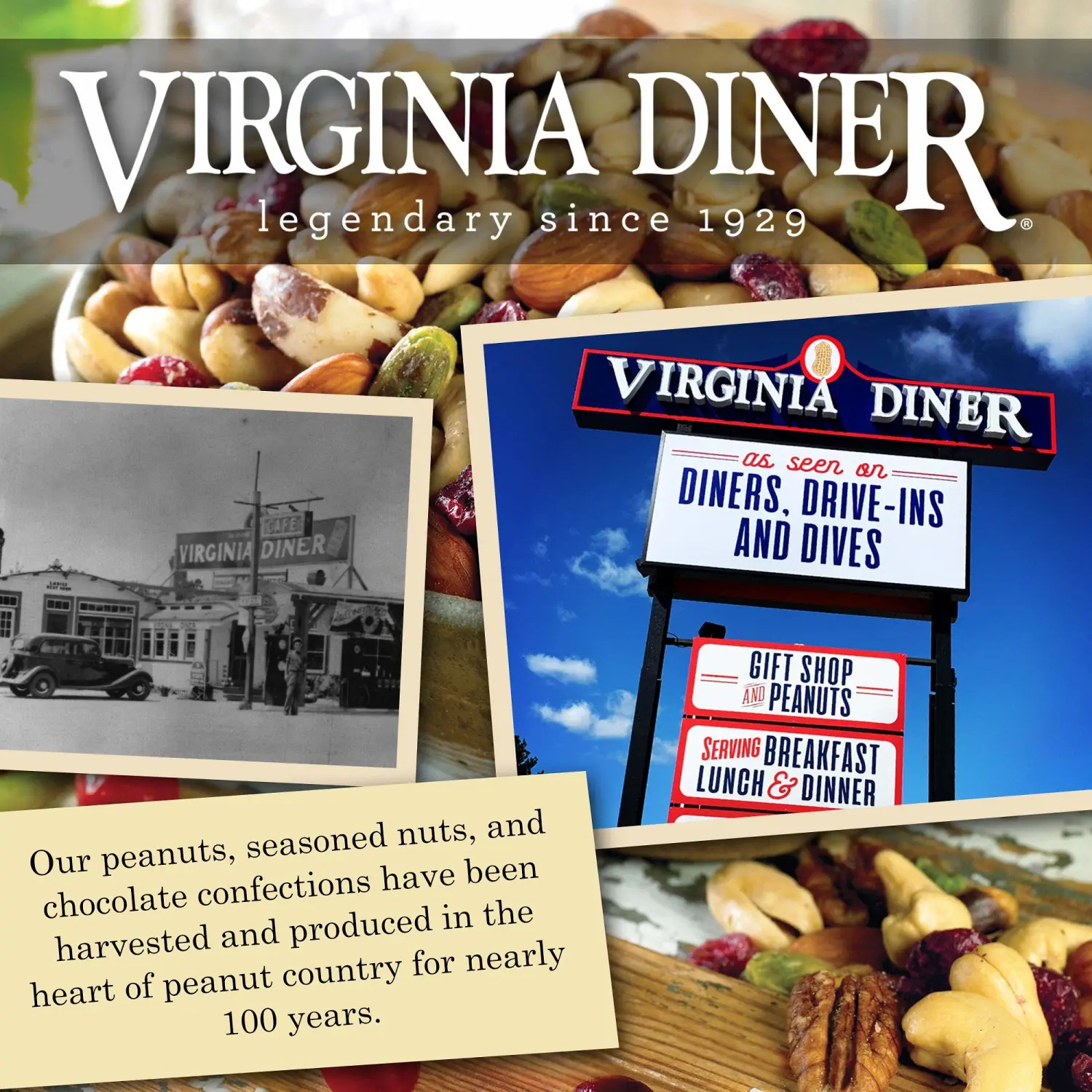 Virginia Diner Tailgate Snack Mix - Gourmet Snack Mix with Cashews, Sesame Sticks, Pepitas & Almonds - Virginia Peanuts Gift Pack Snacks for Adults - 18 Oz Tin