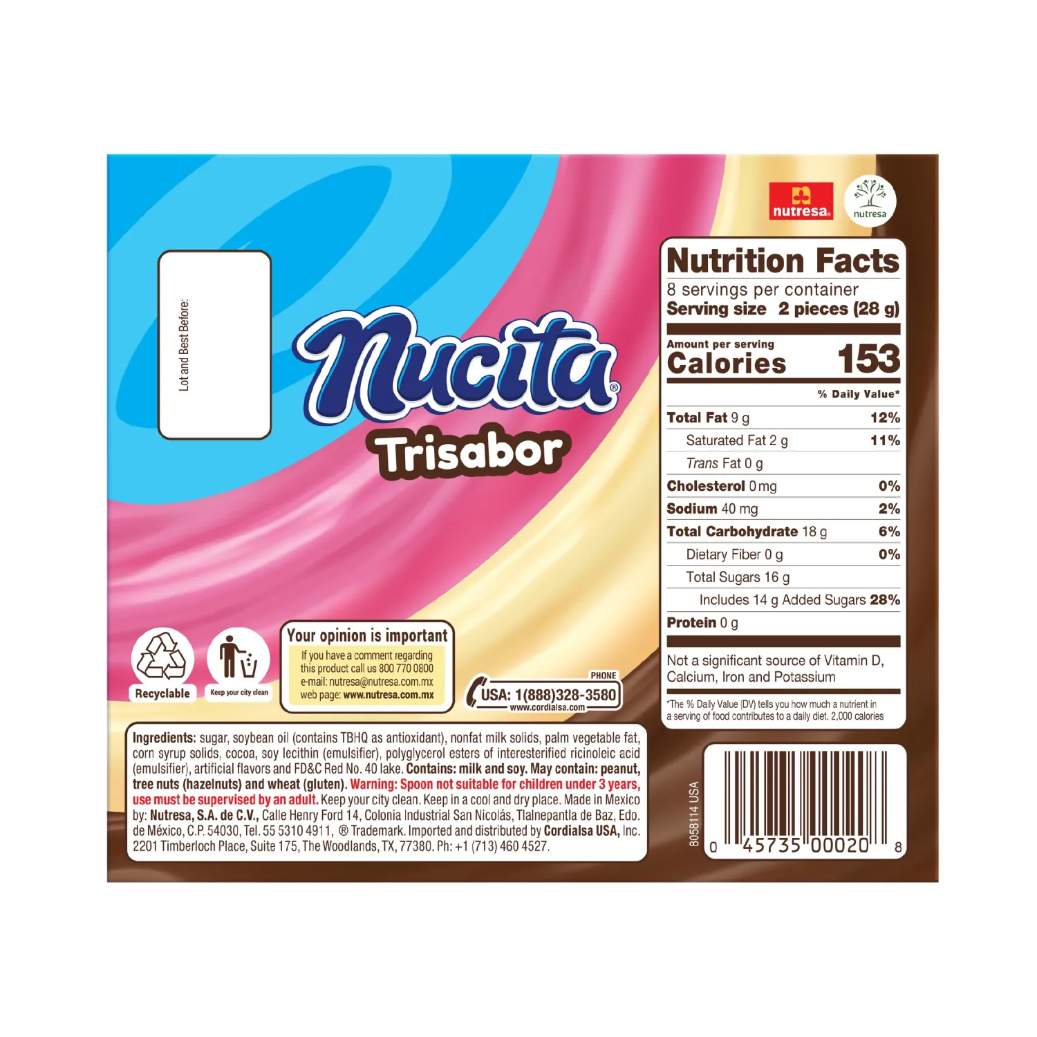 Nucita Trisabor Box | Creamy Candy for Children | Chocolate, Vanilla & Strawberry Flavors | 8.5 Ounce (Pack of 1)
