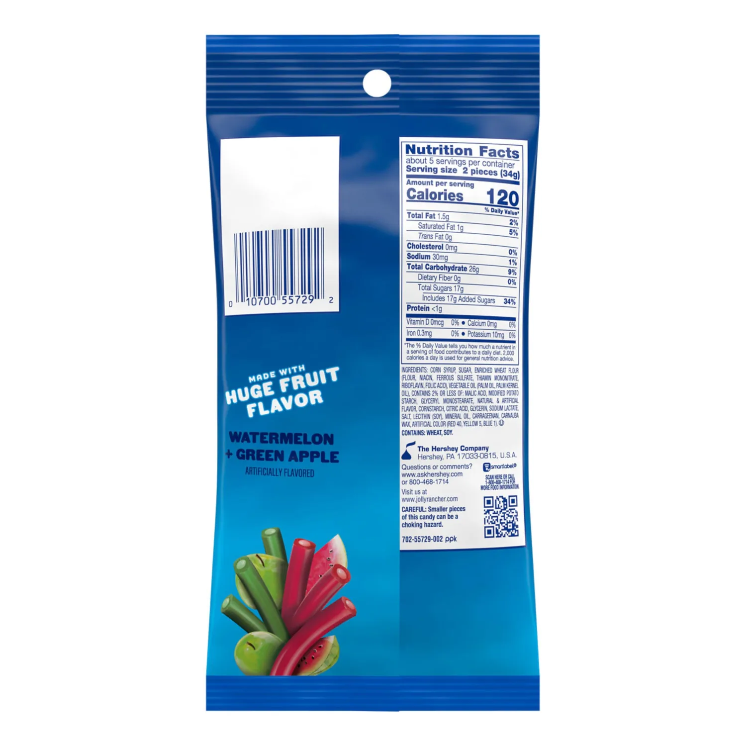 JOLLY RANCHER Ropes Watermelon and Green Apple Flavored Candy Bag, 6 oz