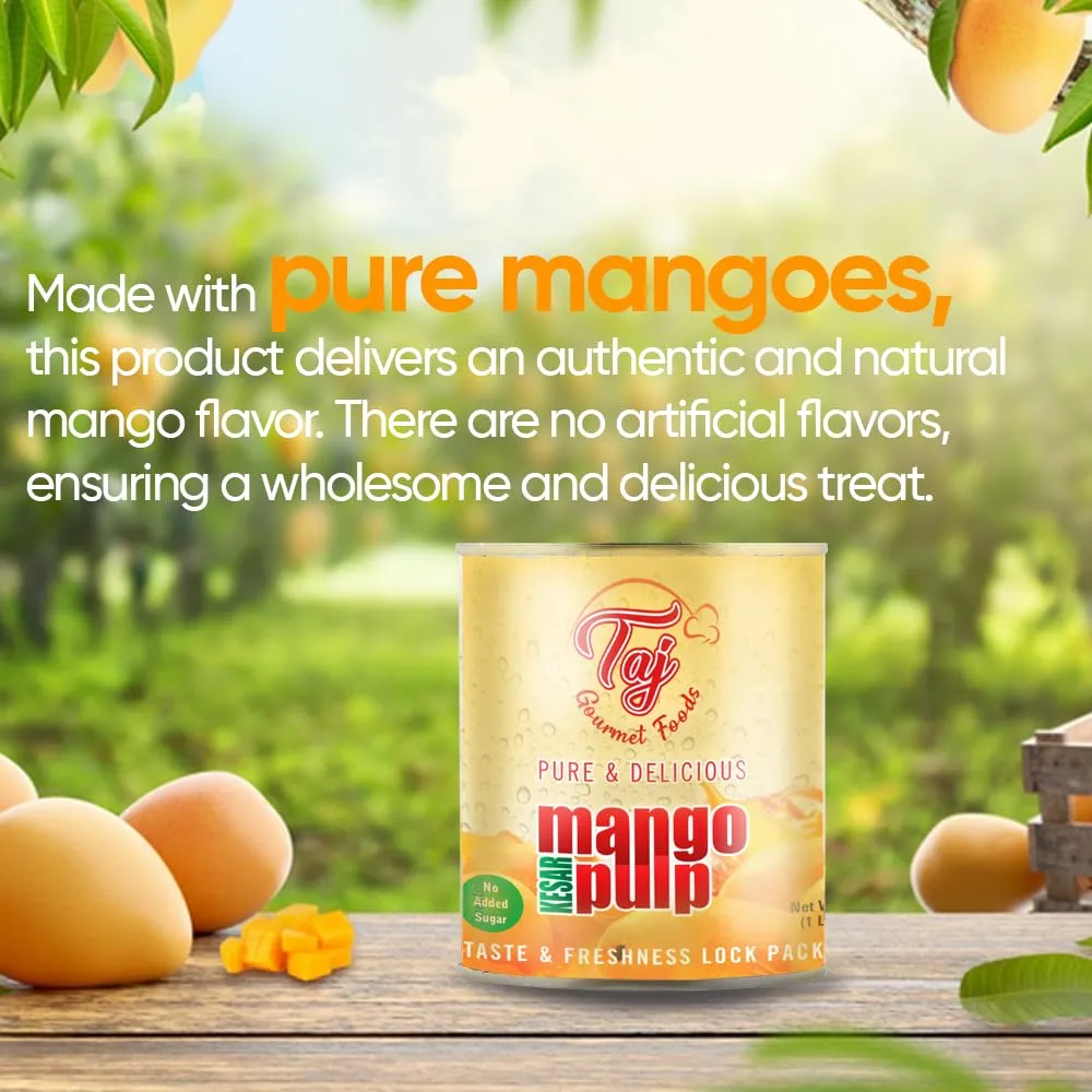 TAJ Kesar Natural Mango Pulp | No Added Sugar | 30-Ounce (850g)