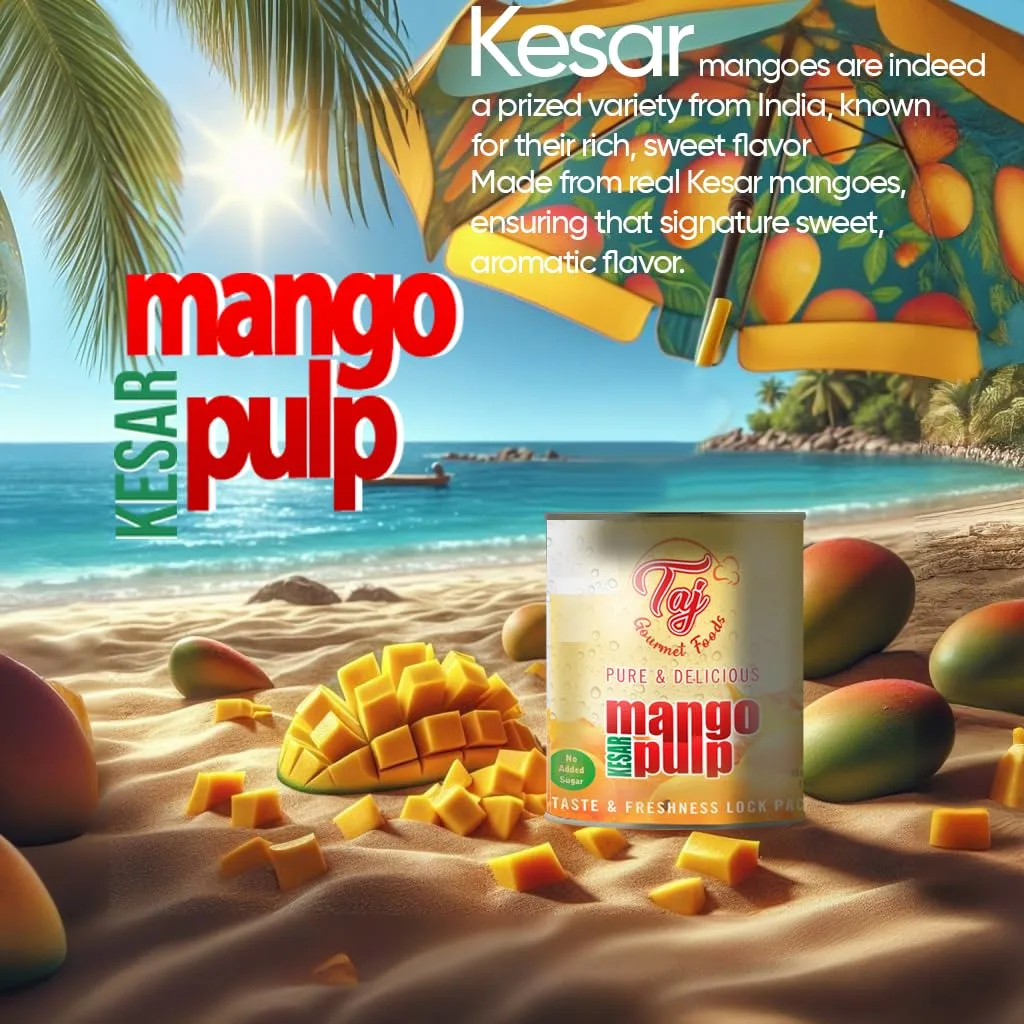 TAJ Kesar Natural Mango Pulp | No Added Sugar | 30-Ounce (850g)