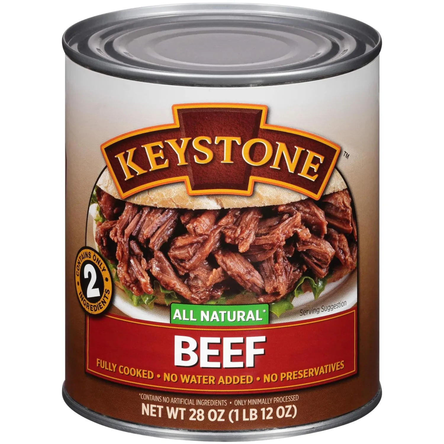 Keystone Meats All Natural Canned Beef 28 Oz Long Shelf Life Emergency Survival Food Canned Meat | Fully Cooked Ready to Eat | Gluten Free Pack of 1