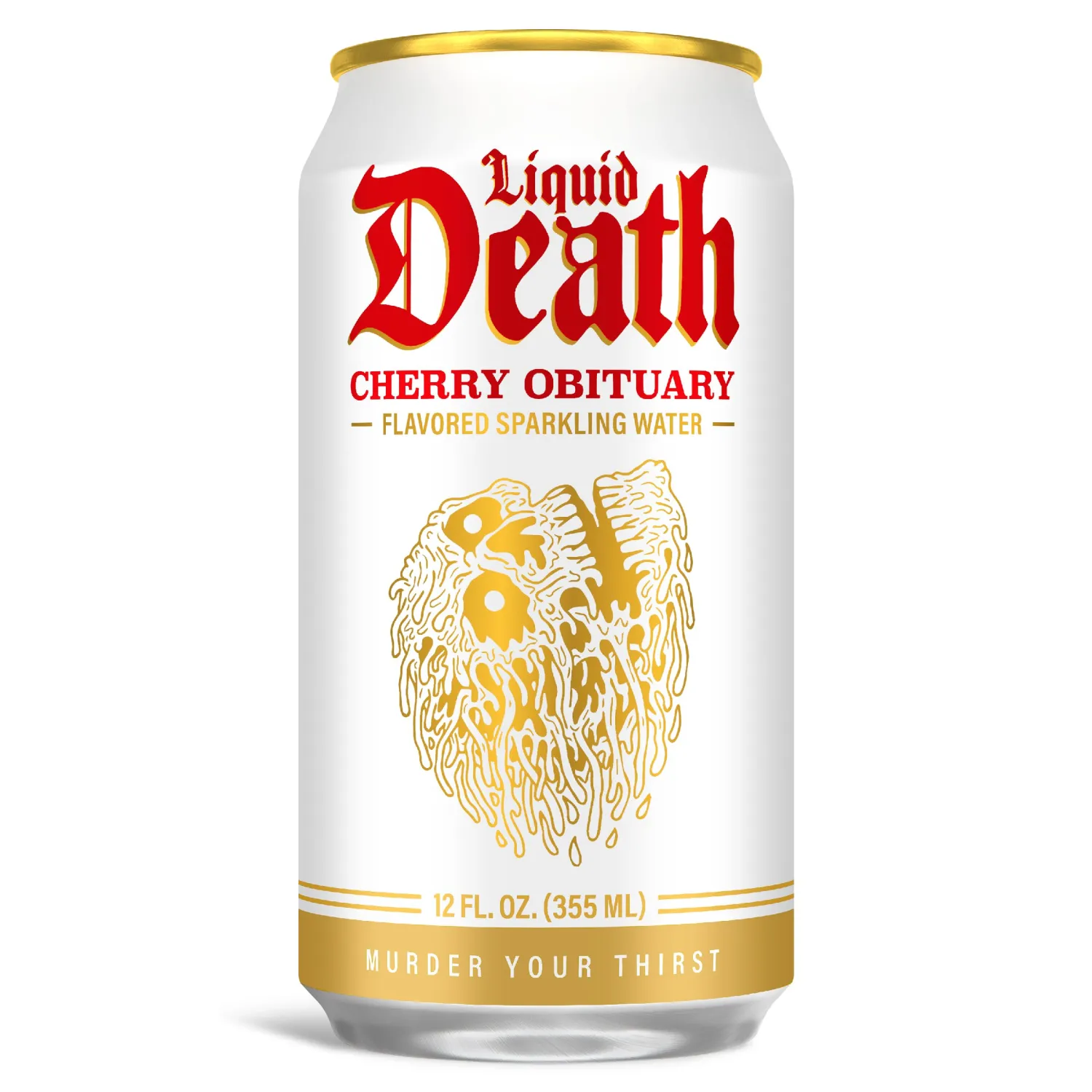 Liquid Death, Cherry Obituary, Cherry-Flavored Sparkling Water, 12-Pack (12oz Cans), Low Calorie & No Artificial Sweeteners