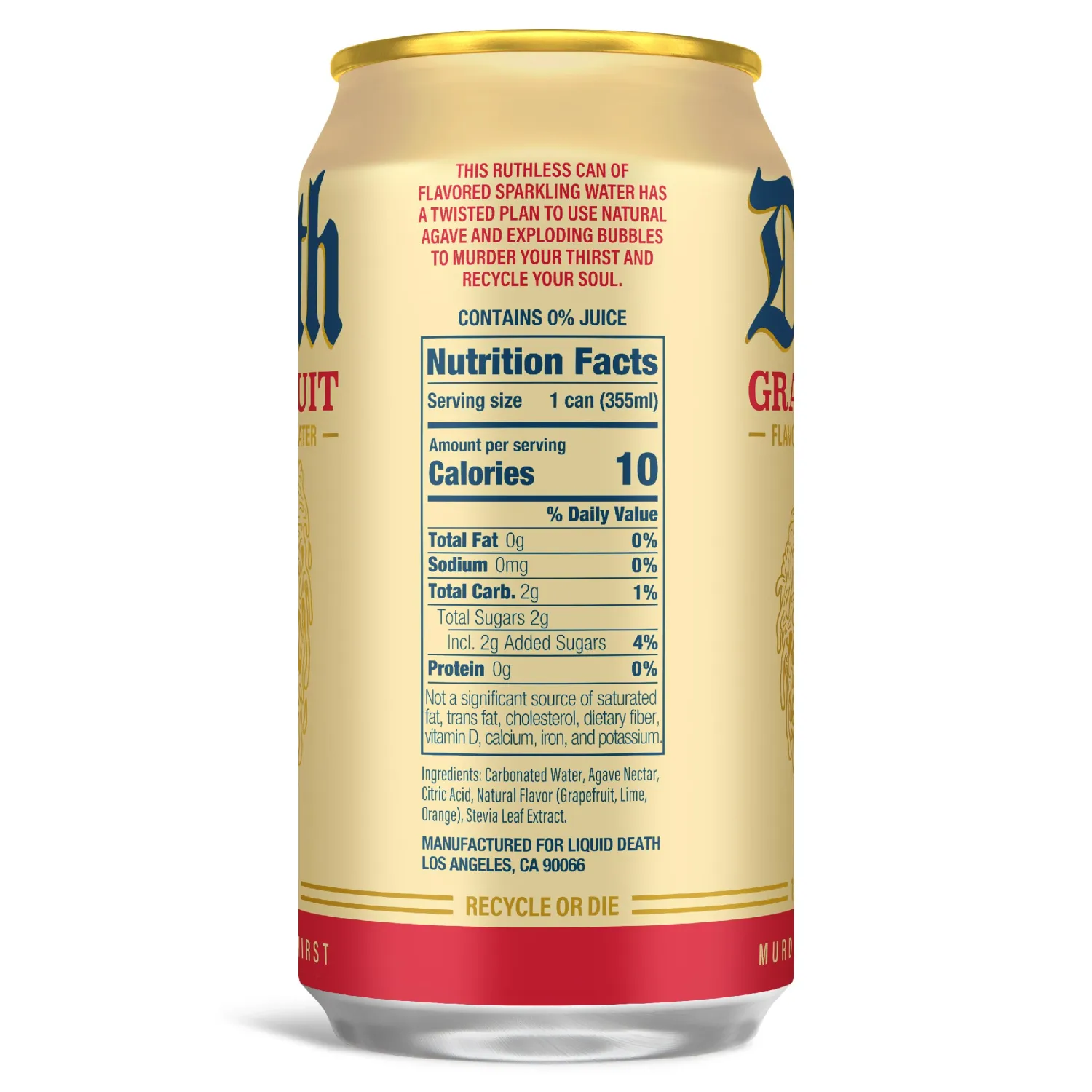 Liquid Death, Grave Fruit, Grapefruit-Flavored Sparkling Water, 12-Pack (12oz Cans), Low Calorie & No Artificial Sweeteners