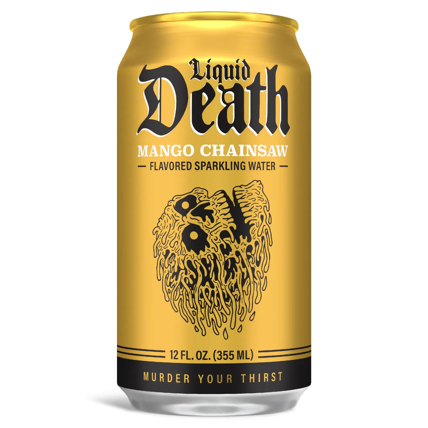 Liquid Death, Mango Chainsaw, Mango-Flavored Sparkling Water, 12-Pack (12oz Cans), Low Calorie & No Artificial Sweeteners