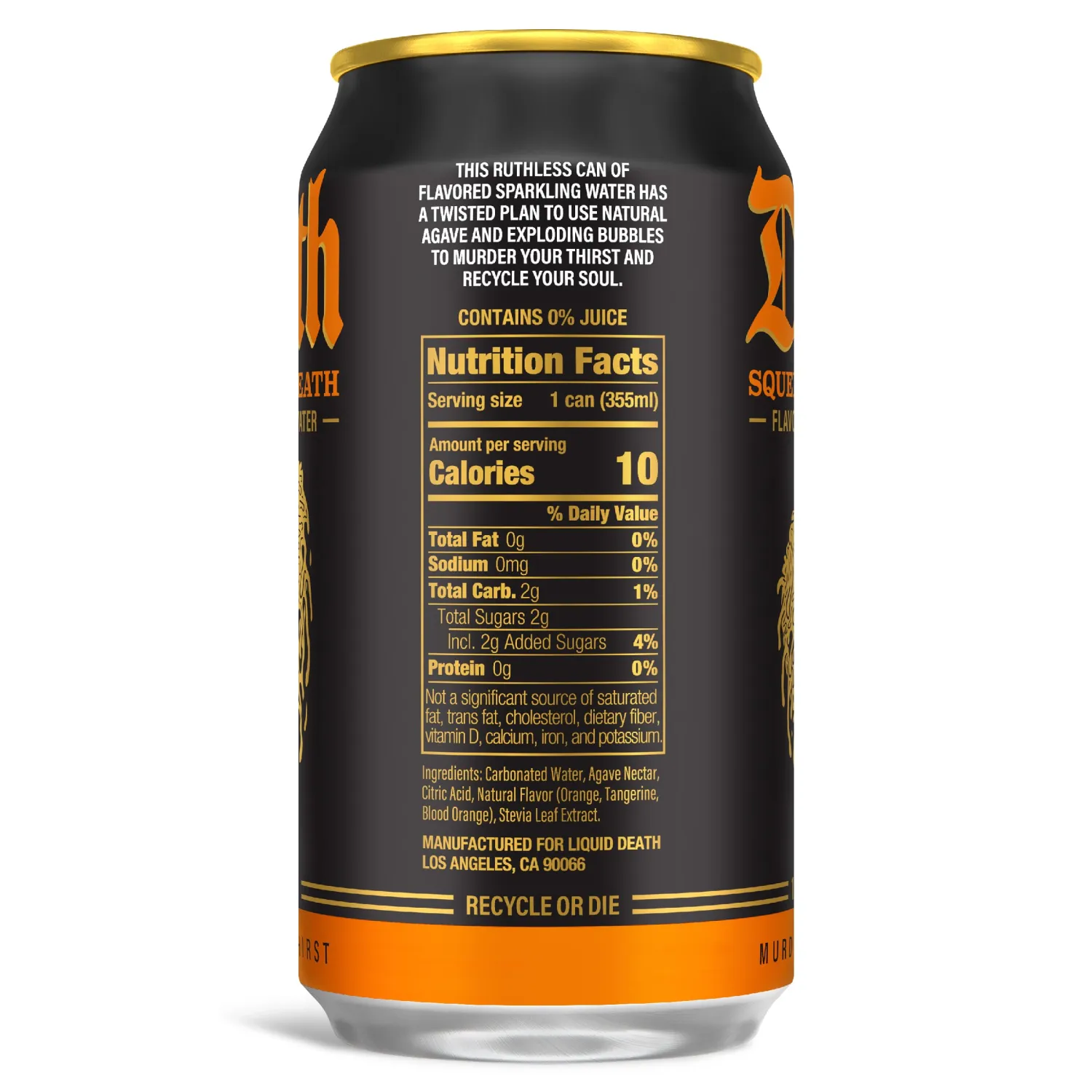 Liquid Death, Squeezed to Death, Orange-Flavored Sparkling Water, 12-Pack (12oz Cans), Low Calorie & No Artificial Sweeteners
