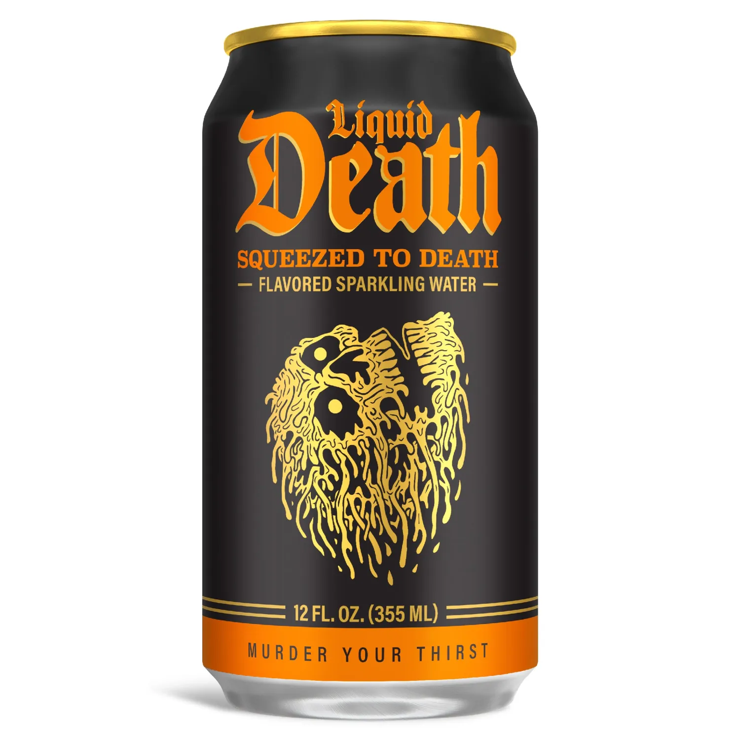Liquid Death, Squeezed to Death, Orange-Flavored Sparkling Water, 12-Pack (12oz Cans), Low Calorie & No Artificial Sweeteners