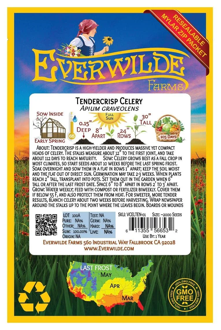 Everwilde Farms - 2000 Tendercrisp Celery Seeds - Gold Vault Jumbo Seed Packet