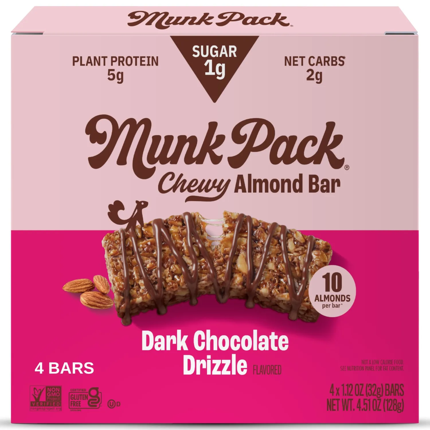 Munk Pack Keto Granola Bar Dark Chocolate Cocoa, 1.12 Oz, 4 Ct