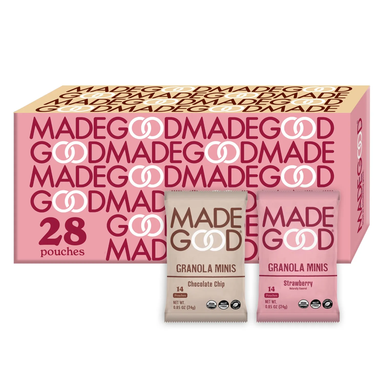 MadeGood Granola Minis Chocolate Chip & Strawberry Variety Pack (28 Count) Gluten Free and Organic Snacks