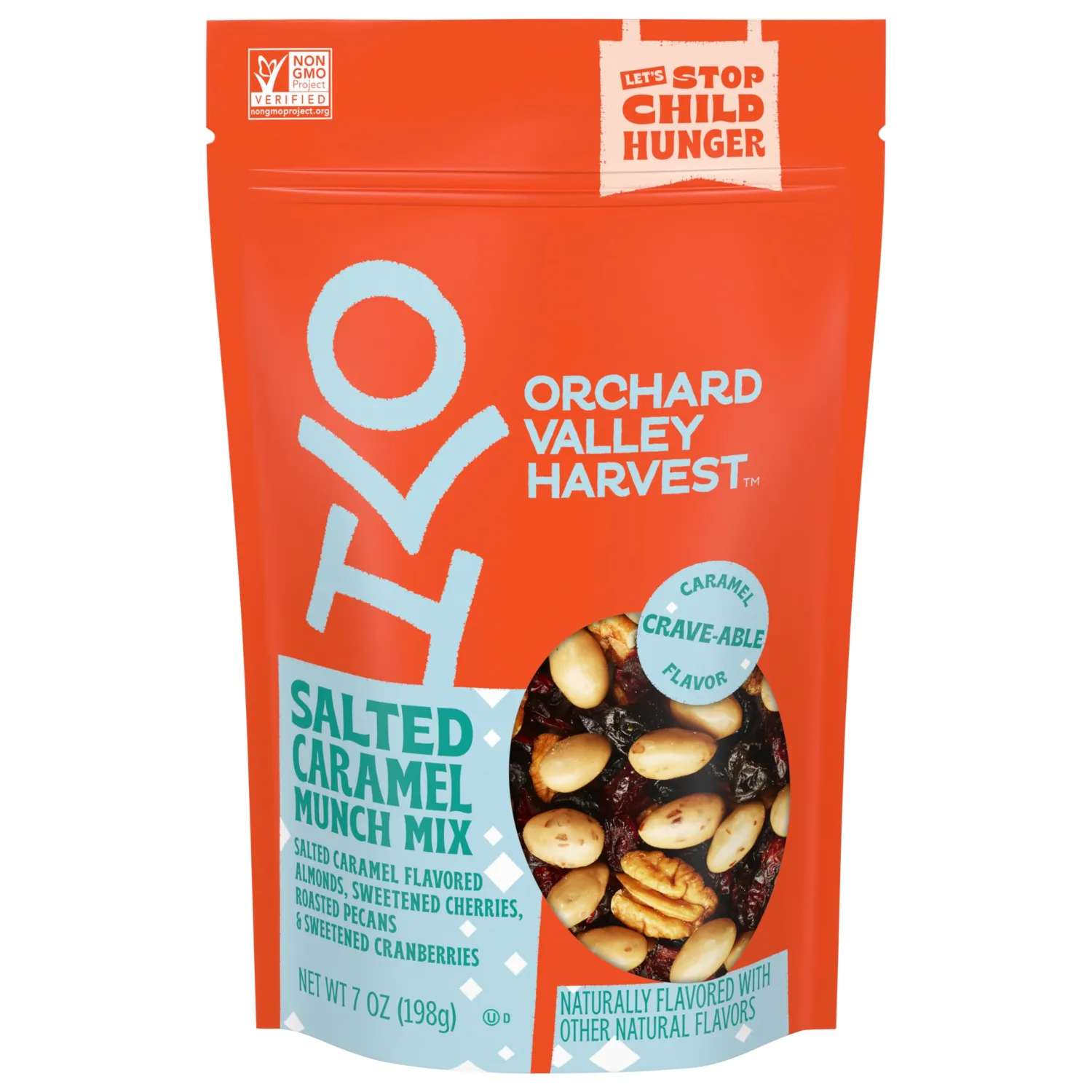 Orchard Valley Harvest Salted Caramel Munch Mix, 7 oz (Pack of 1) Salted Caramel Flavored Almonds, Sweetened Cherries & Cranberries, Roasted Pecans, Sweet & Salty On-The-Go Snack For The Whole Family