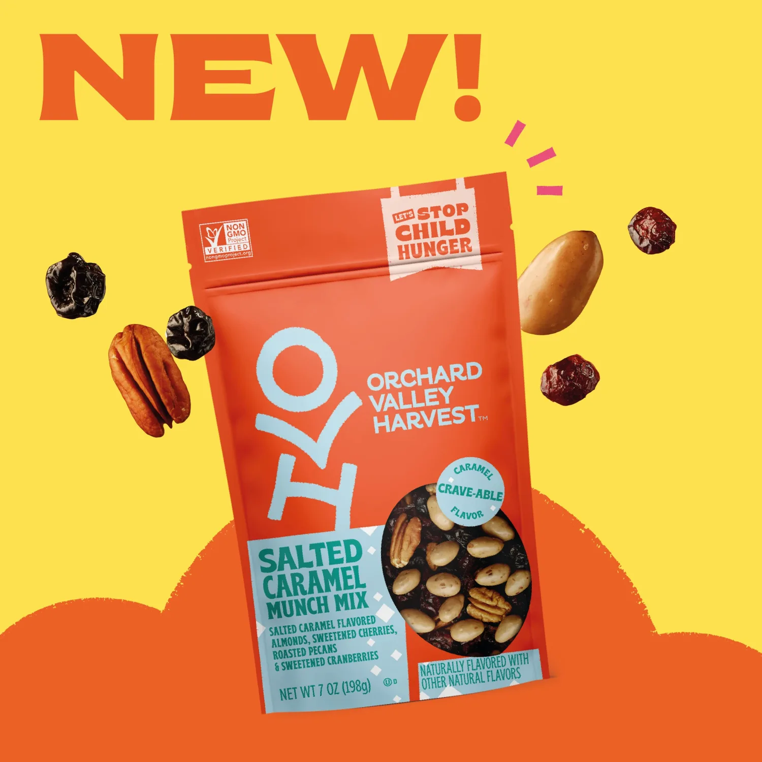 Orchard Valley Harvest Salted Caramel Munch Mix, 7 oz (Pack of 1) Salted Caramel Flavored Almonds, Sweetened Cherries & Cranberries, Roasted Pecans, Sweet & Salty On-The-Go Snack For The Whole Family