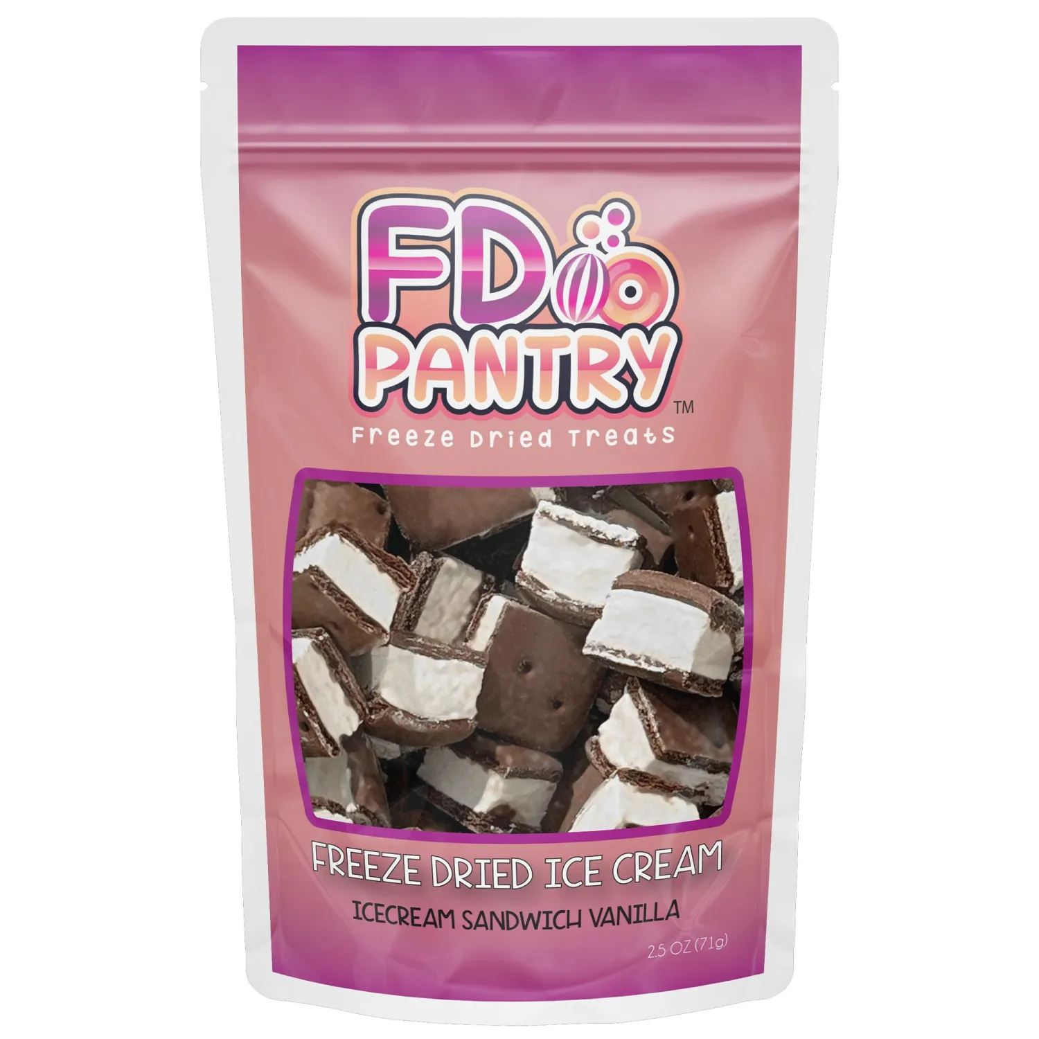 Freeze Dried Ice Cream Sandwich Bites - Vanilla - Crunchy & Sweet Snack 2.5oz Freeze-Dried Space Ice-Cream Pack Dehydrated Resealable Gift Bag