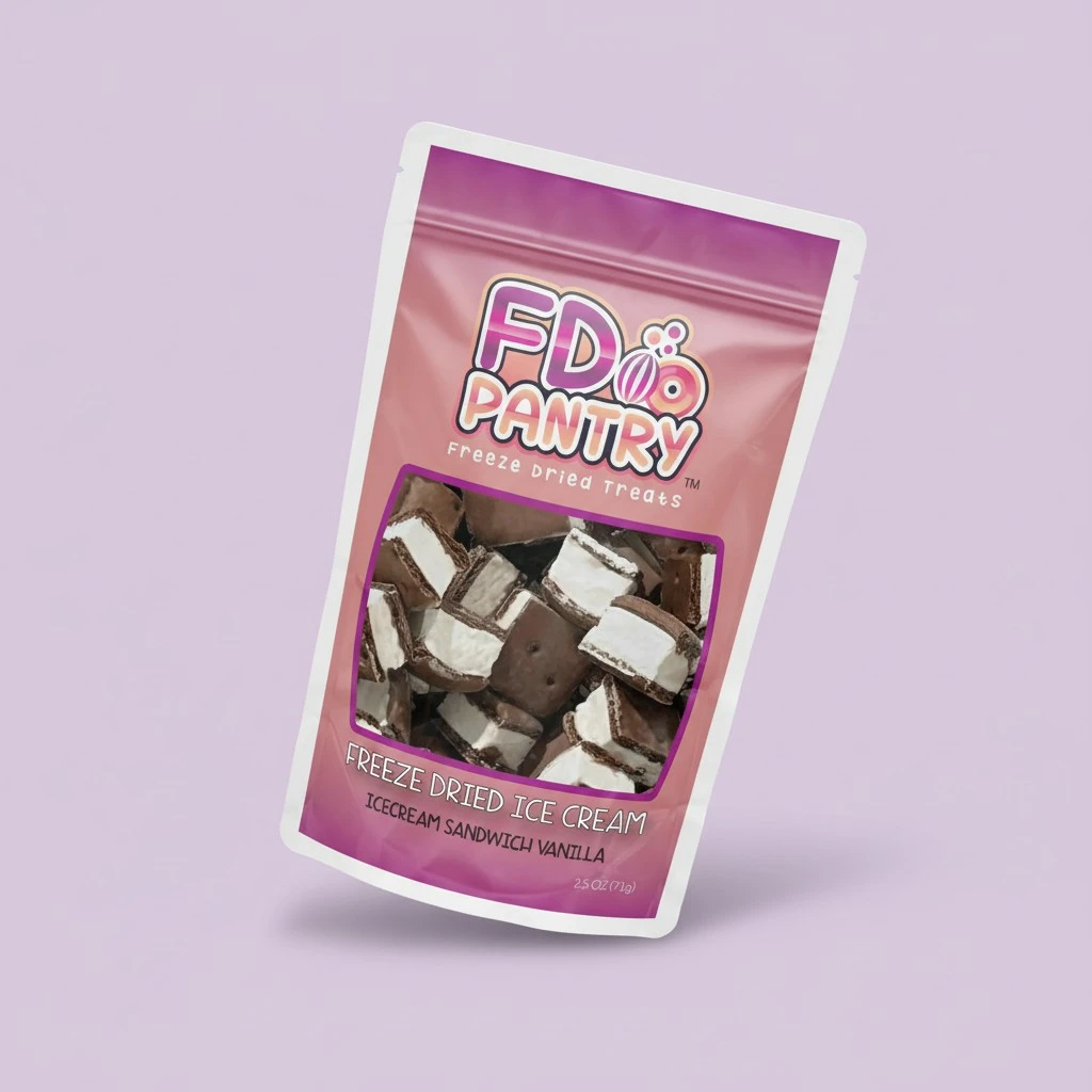 Freeze Dried Ice Cream Sandwich Bites - Vanilla - Crunchy & Sweet Snack 2.5oz Freeze-Dried Space Ice-Cream Pack Dehydrated Resealable Gift Bag