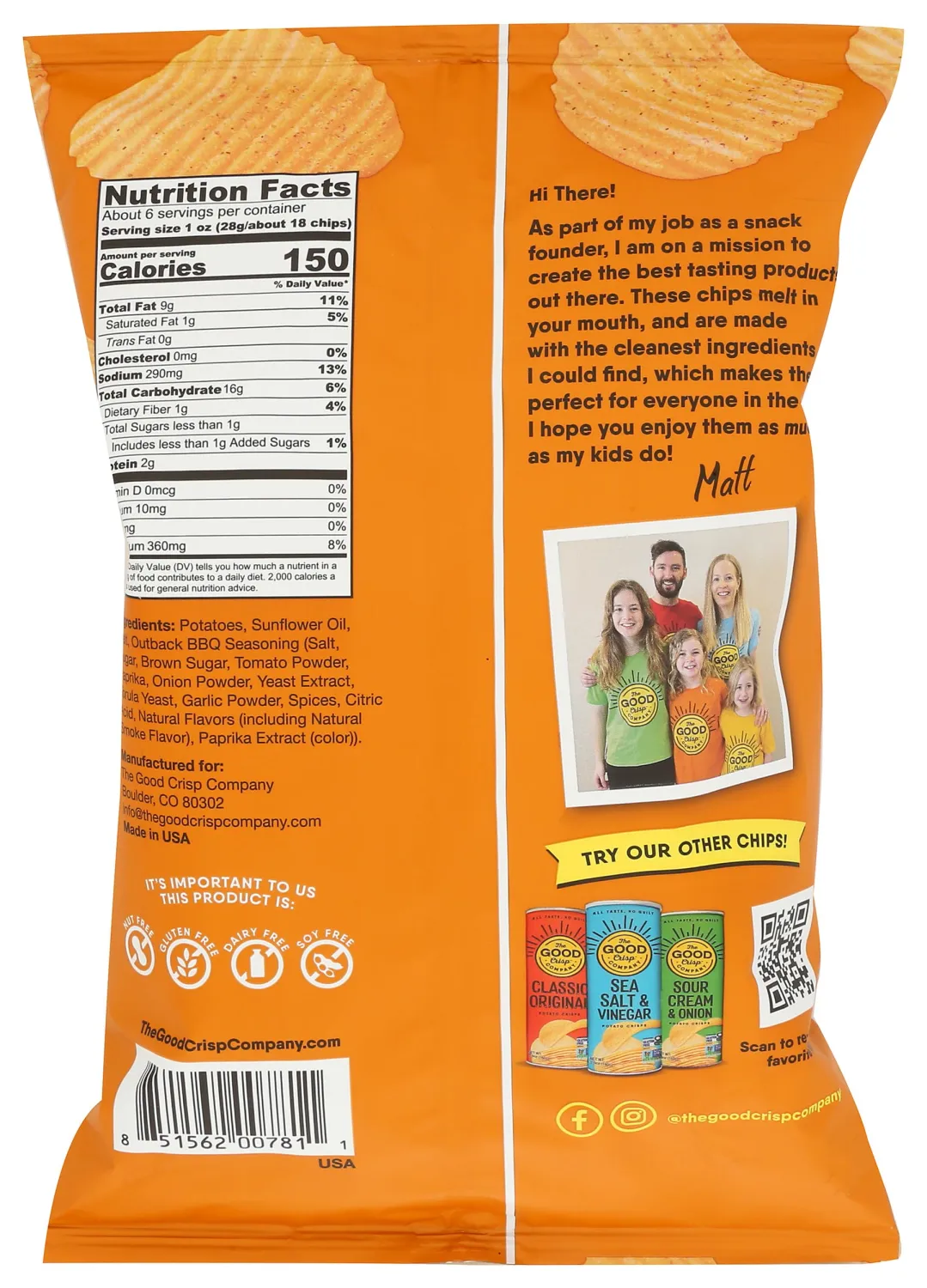 THE GOOD CRISP COMPANY Outback BBQ Crinkle Cut Potato Chips, 5.5 OZ