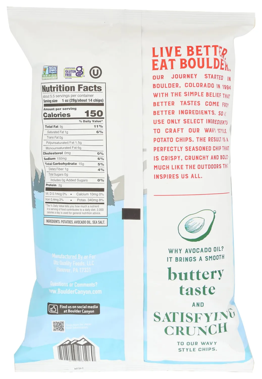 Boulder Canyon, Chips Potato Wavy Classic Sea Salt, 5.5 Ounce