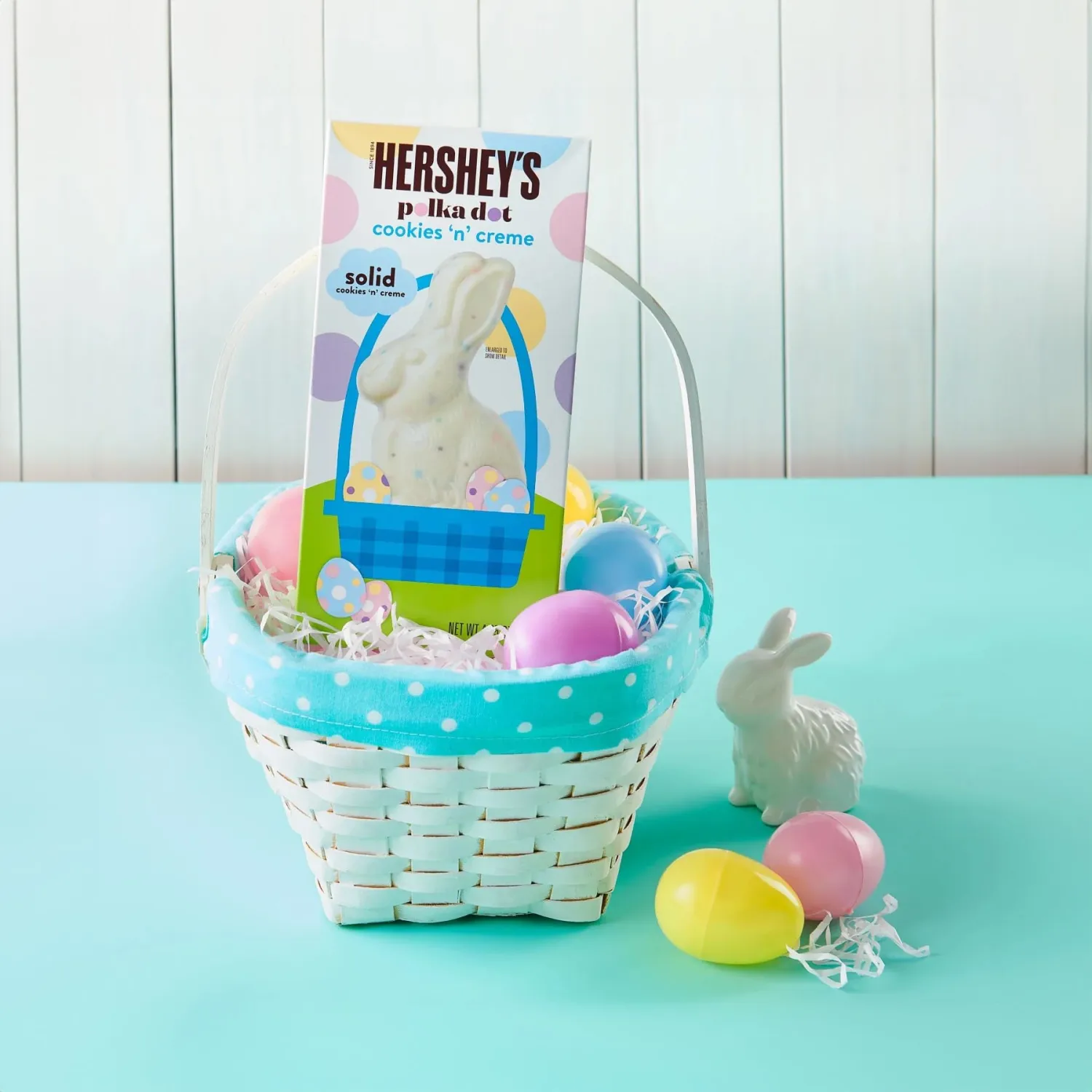 Hershey Large Bunny Cookies 'N Cream Polka Dot Easter Chocolate Bunny - 2 Pack Large White Chocolate Bunny with Crunchy Cookie Bits - Easter Basket Treat, Holiday Gift, Party Favor