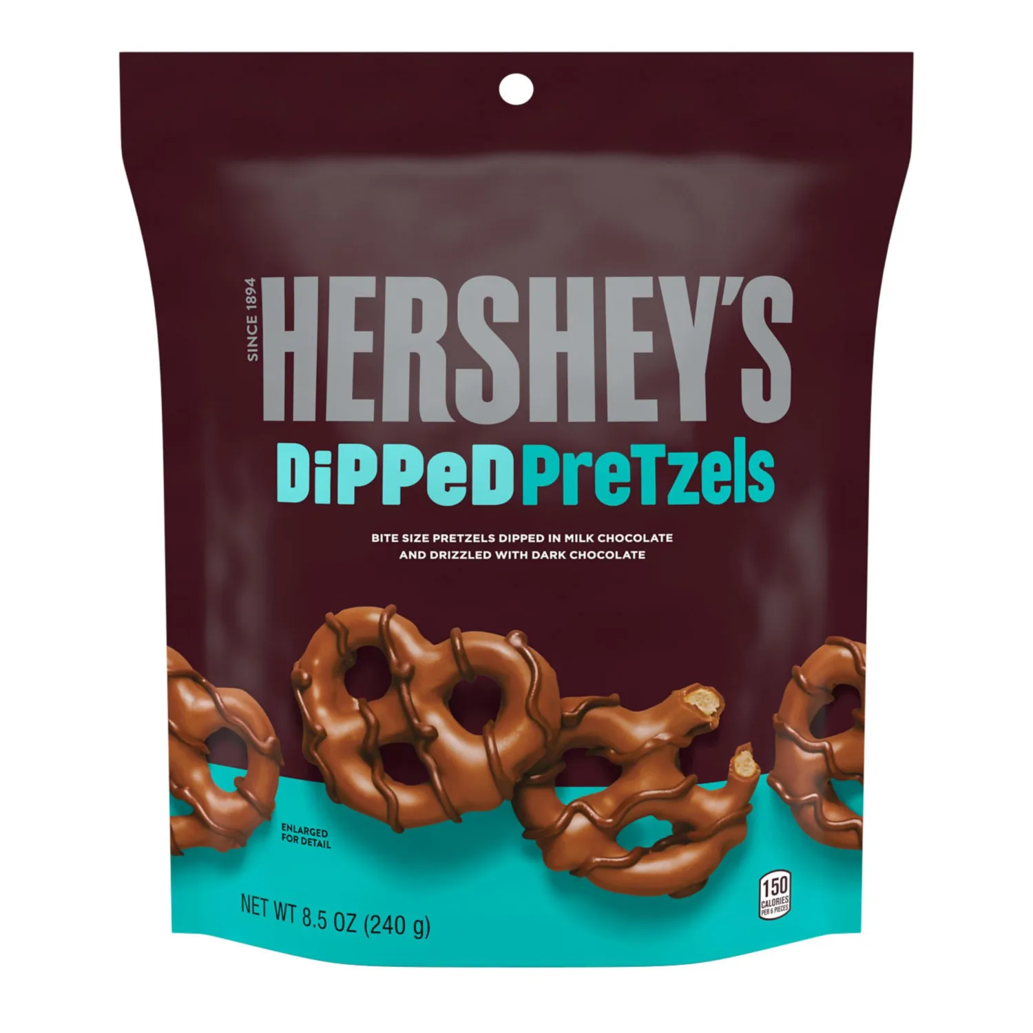 HERSHEY'S Milk and Dark Chocolate Covered Dipped Pretzels Bag, 8.5 oz