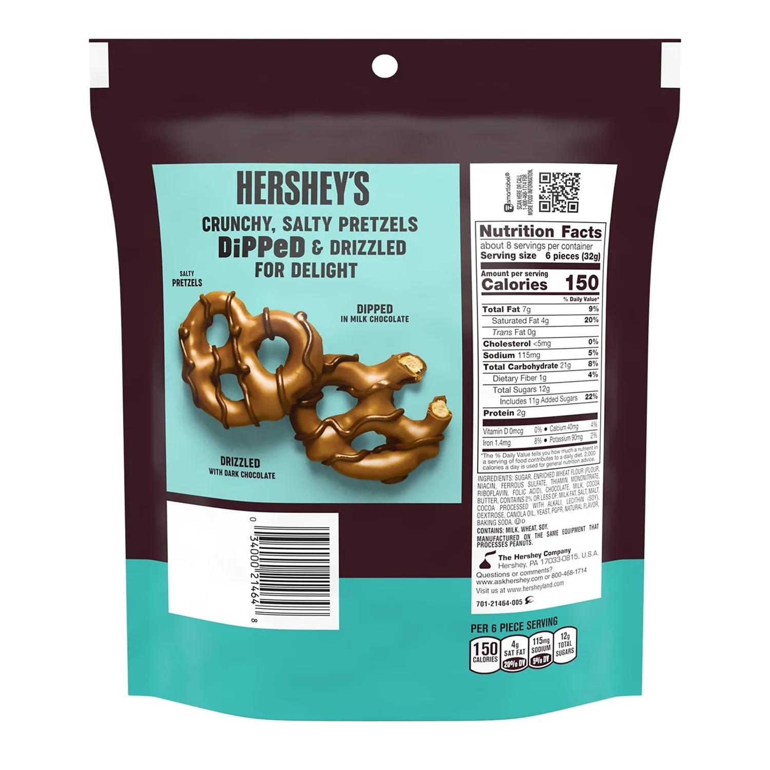 HERSHEY'S Milk and Dark Chocolate Covered Dipped Pretzels Bag, 8.5 oz (Pack of 3)