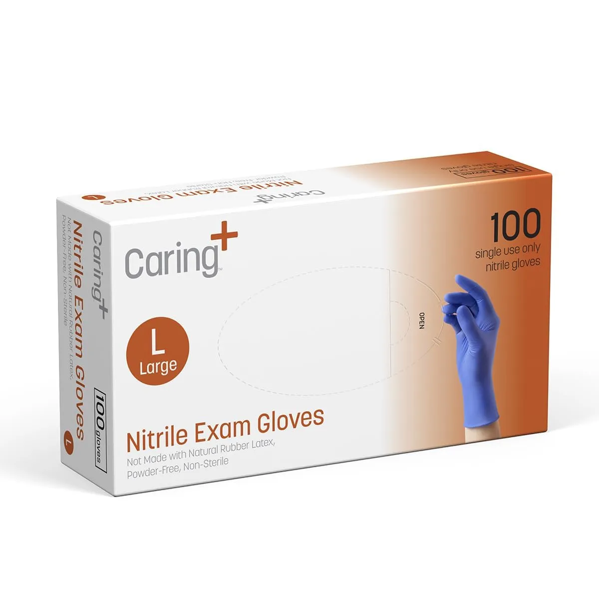 Caring Nitrile Exam Gloves, Blue, Powder-Free, Disposable Gloves for Medical Care, First Aid, Cleaning, Food Prep