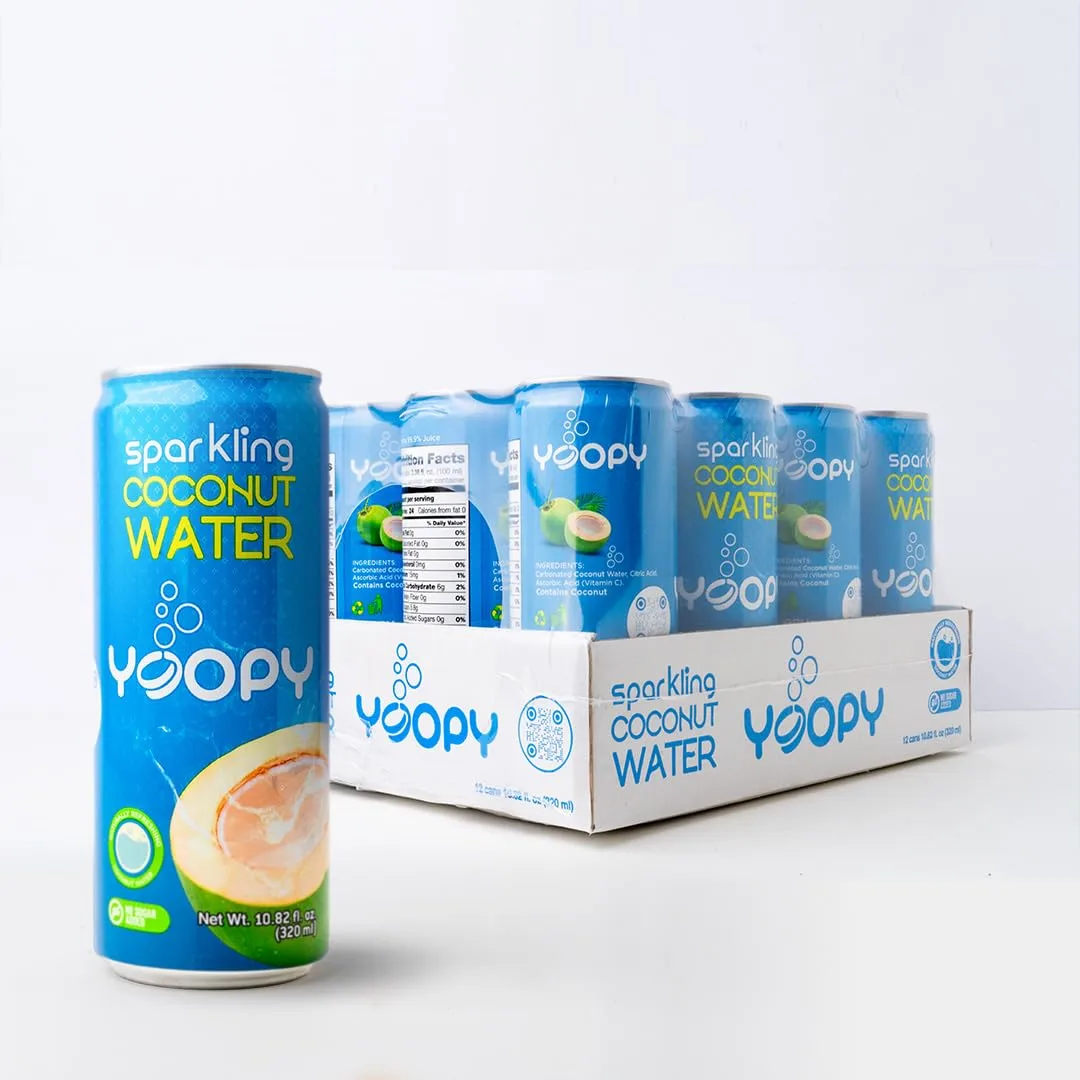 Yoopy - Sparkling Coconut Water – 12-Pack (10.82 oz Cans) – Natural, No Sugar Added, No Additional Flavors – Mineralized & Highly Refreshing, Drink it Ice-Cold