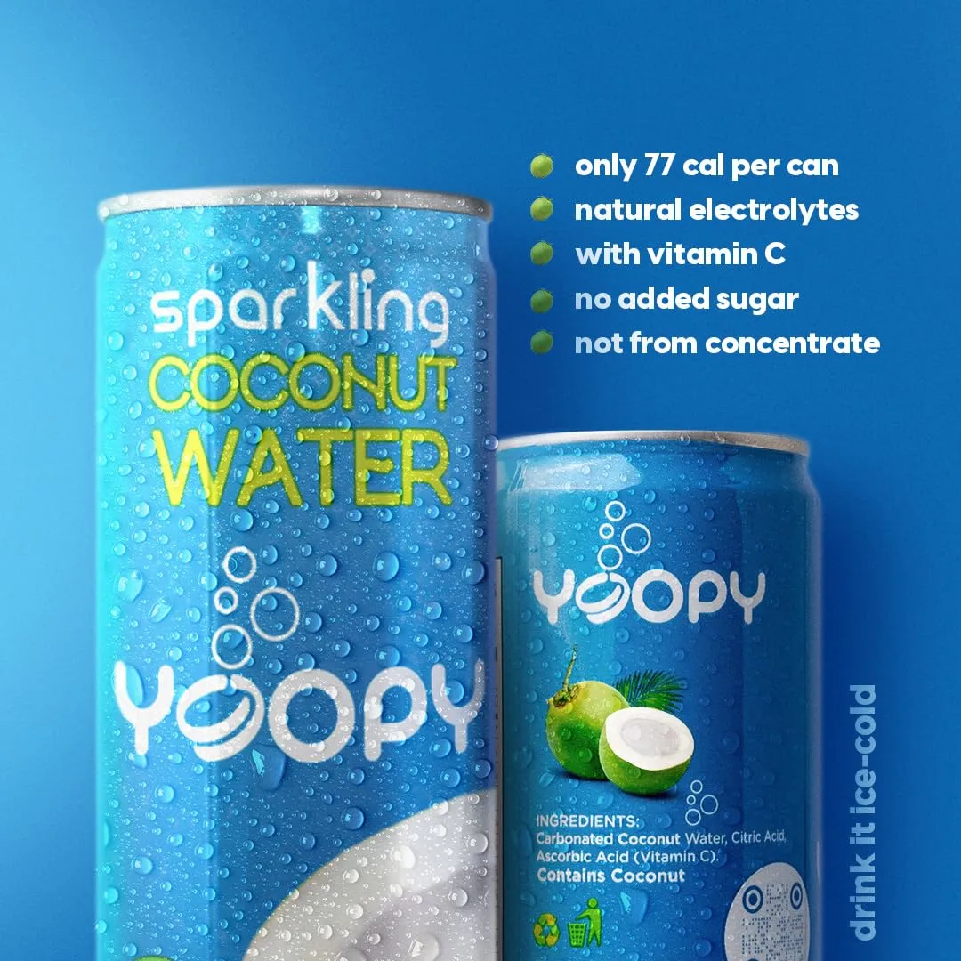 Yoopy - Sparkling Coconut Water – 12-Pack (10.82 oz Cans) – Natural, No Sugar Added, No Additional Flavors – Mineralized & Highly Refreshing, Drink it Ice-Cold