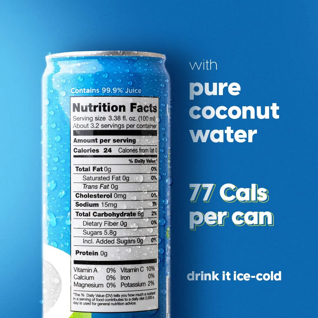 Yoopy Sparkling Coconut Water – 6 Pack (10.82 oz Cans) – Natural, No Sugar Added, No Additional Flavors, Mineralized & Highly Refreshing, Drink it Ice Cold