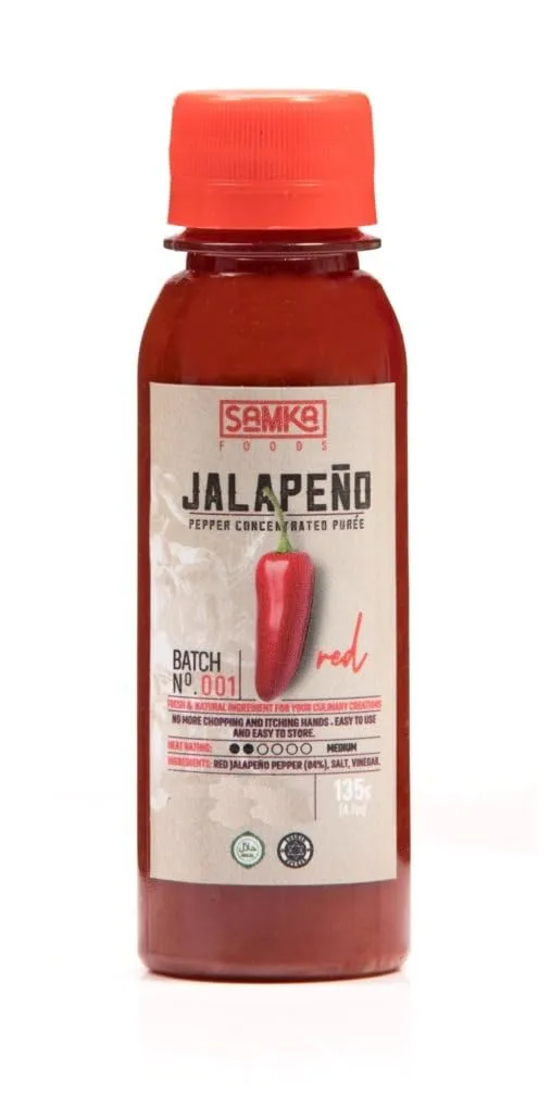 Samka Foods Red Jalapeño Pepper Concentrated Puree Sauce, Hot, Natural Spicy Paste - 135 g