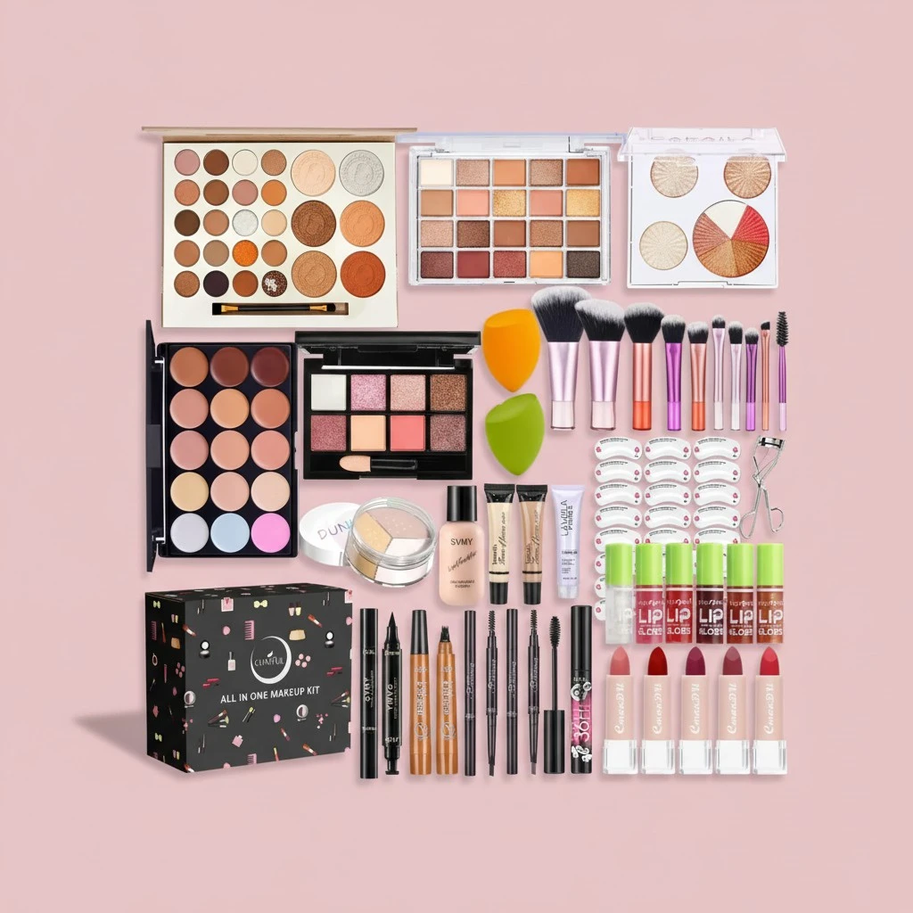 All in One Makeup Kit, Makeup Kit for Women Full Kit, Make Up Gift Set for Women, Makeup Essential Bundle Includes Foundation Eyeshadow Palette Concealer Lipstick Eyeliner Mascara Cosmetic Brush Set