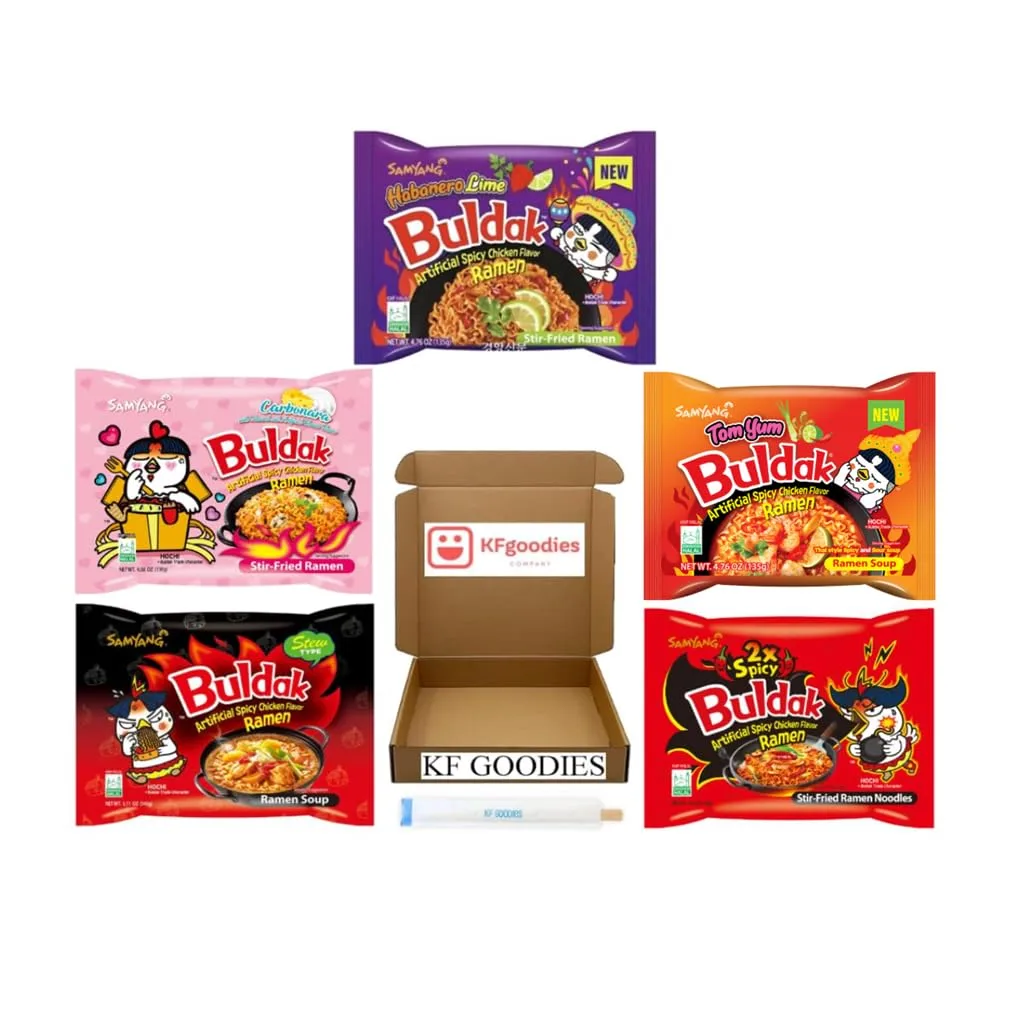 Samyang Buldak Hot Spicy Chicken Ramen Noodle Korean Stir-Fried Ramen (5, 2X, Carbonara, Habanero Lime, Stew, Tom Yum)