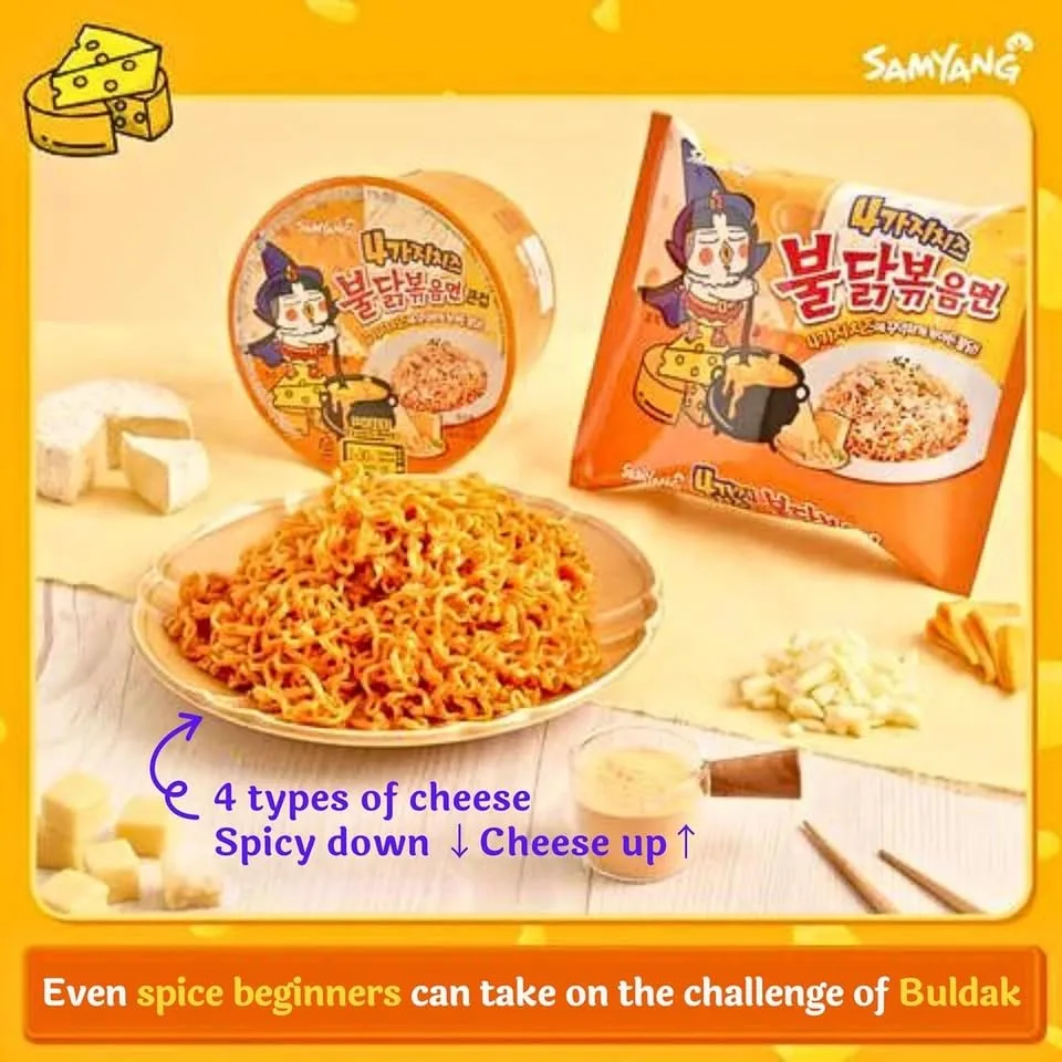 Samyang Buldak Hot Spicy Chicken Ramen Noodle Korean Stir-Fried Ramen, Carbonara & Habanero Lime Flavor, 1 Pack for Each Flavor (5, Carbonara, Cream Carbonara, Kimchi, Quattro Cheese, Original)