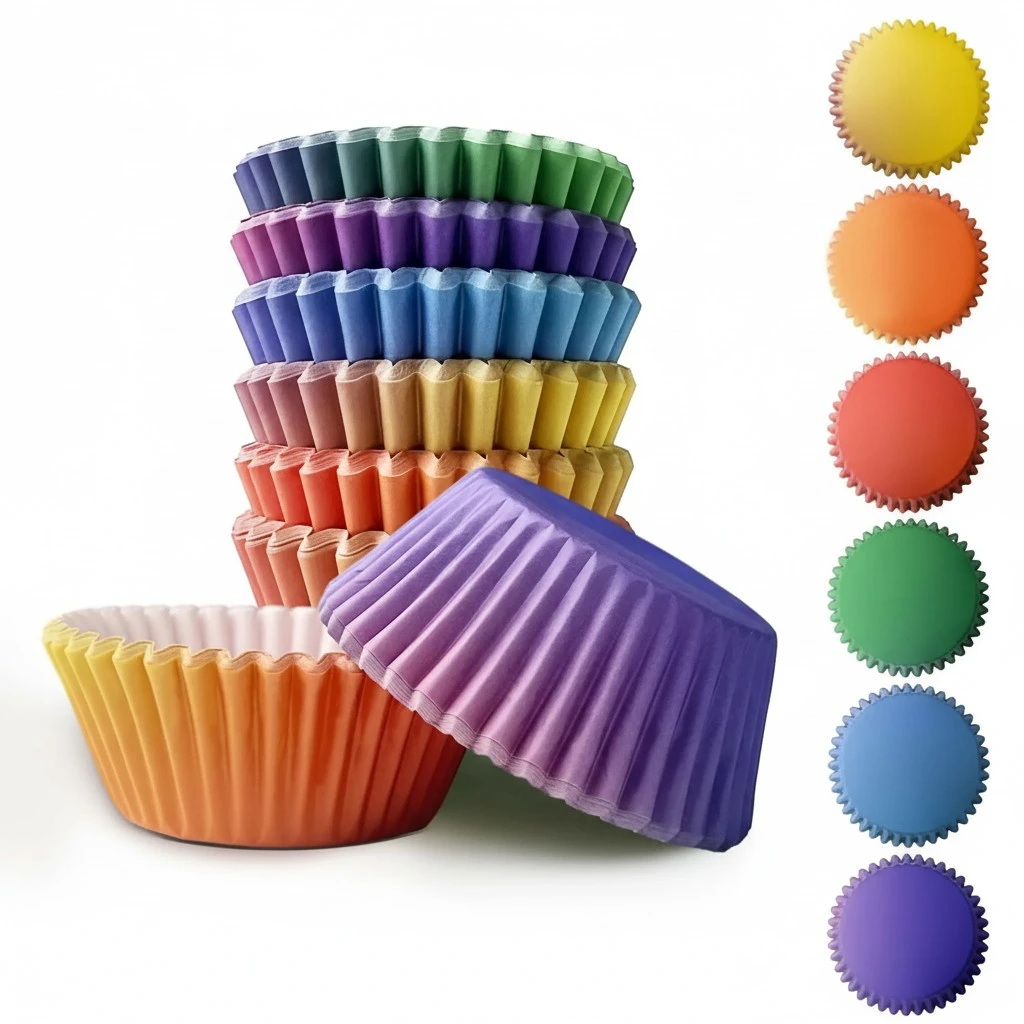 qiqee 300PCS Mini Gradient Cupcake Liners Cupcake Cups 6 Designs Orange Purple Gradient Cupcake Papers Baking Cups Cupcake Wrappers (Small Size)