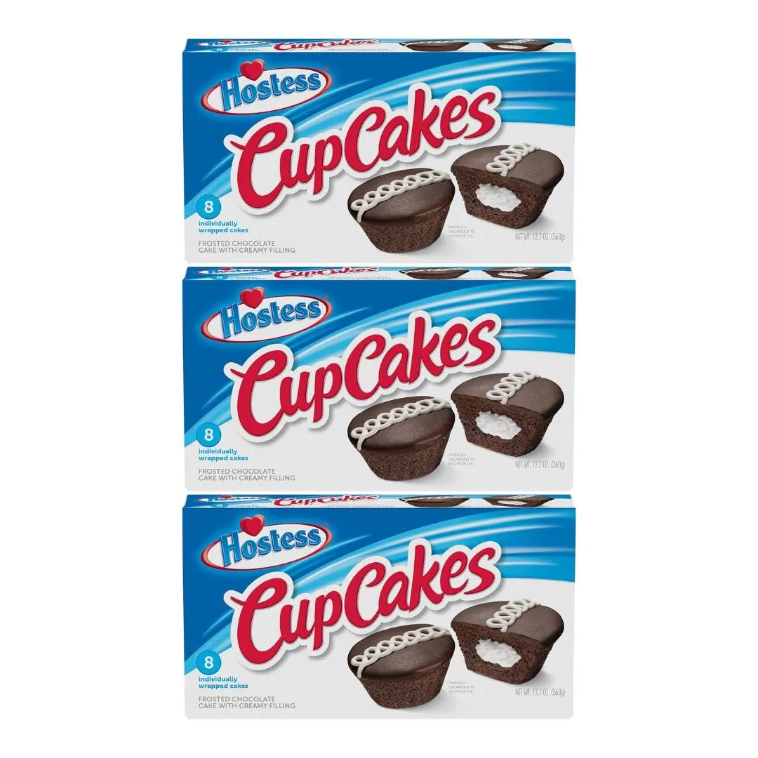 The Snack Store Bundle Hostess Chocolate Cupcakes, 12.7 oz, 3 Boxes of 8 Count, 24 Total Cupcakes!