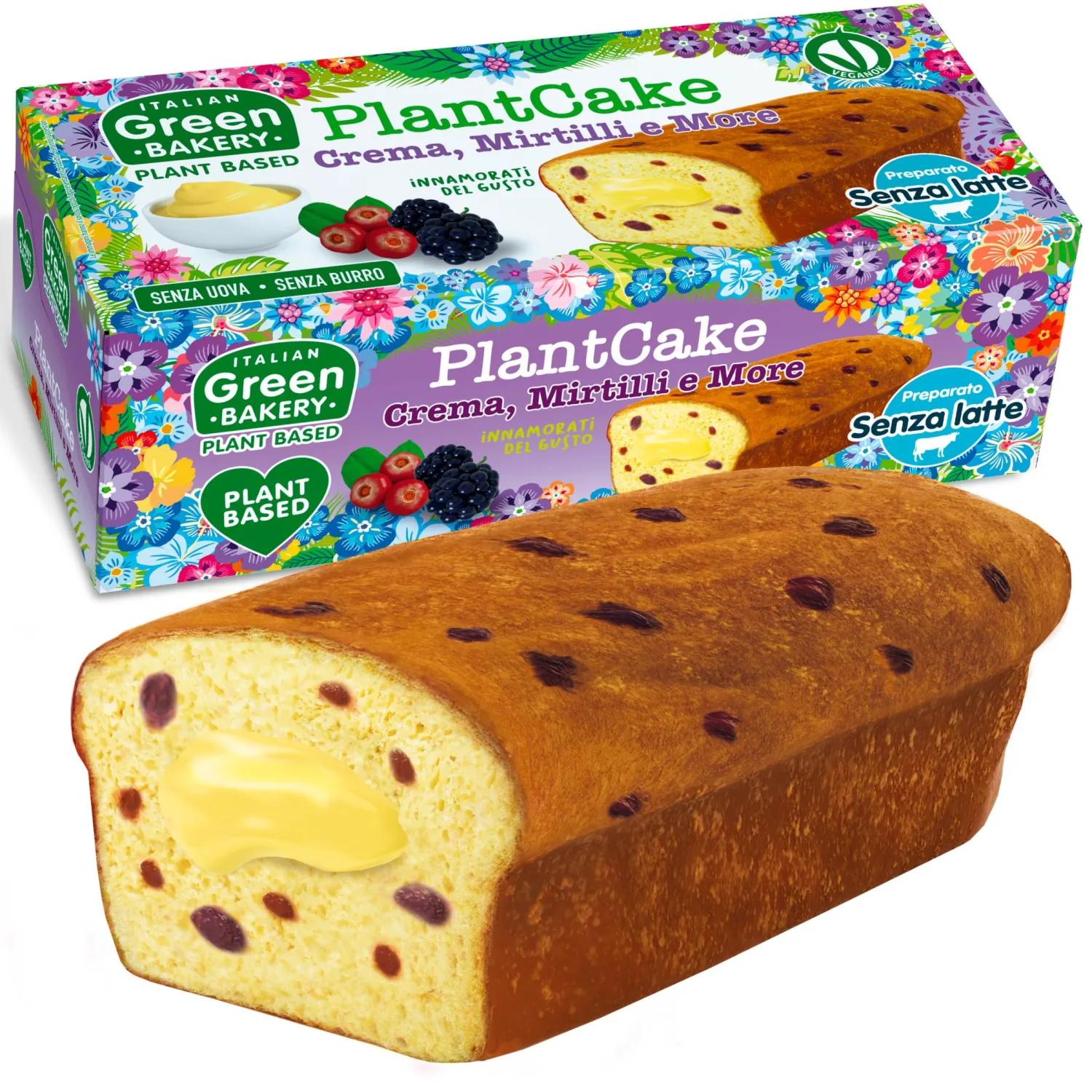 PlantCake - 14.11 oz, Vegan Pound Cake - Plant-Based and Dairy-free Vegan Dessert, Made in Italy, with Sourdough - Italian Green Bakery (14.1 Ounce (Pack of 1), Cream and Berries)