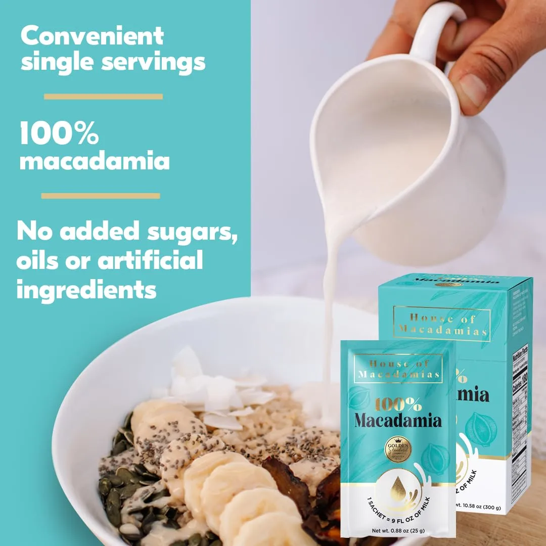 House of Macadamias 100% Macadamia Nut Milk Creamer, Lactose Free Milk, Dairy Free Milk, Vegan, Gluten Free, Soy Free, Unsweetened, Keto Friendly, 12 x 0.88oz