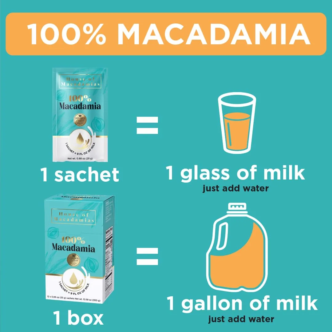 House of Macadamias 100% Macadamia Nut Milk Creamer, Lactose Free Milk, Dairy Free Milk, Vegan, Gluten Free, Soy Free, Unsweetened, Keto Friendly, 12 x 0.88oz