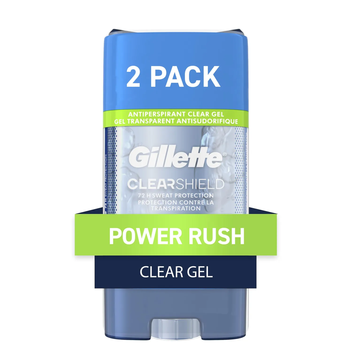 Gillette Antiperspirant and Deodorant for Men, 72hr Sweat & Odor Protection, Long Lasting Freshness, Anti-White Mark Technology, Clear Gel, Power Rush Scent, 3.8 oz (Pack of 2)