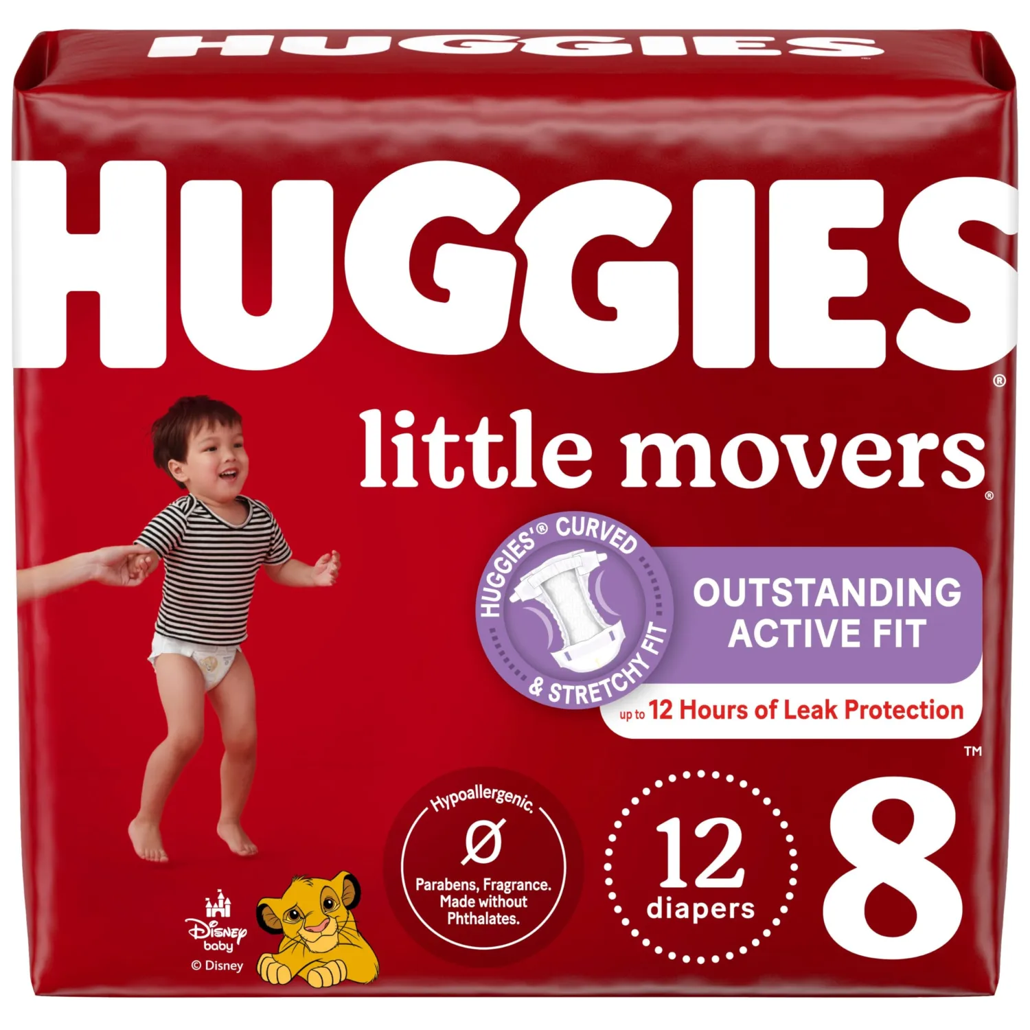 Huggies Size 8 Diapers, Little Movers Baby Diapers, Size 8 (46+ lbs), 12 Ct, Packaging May Vary